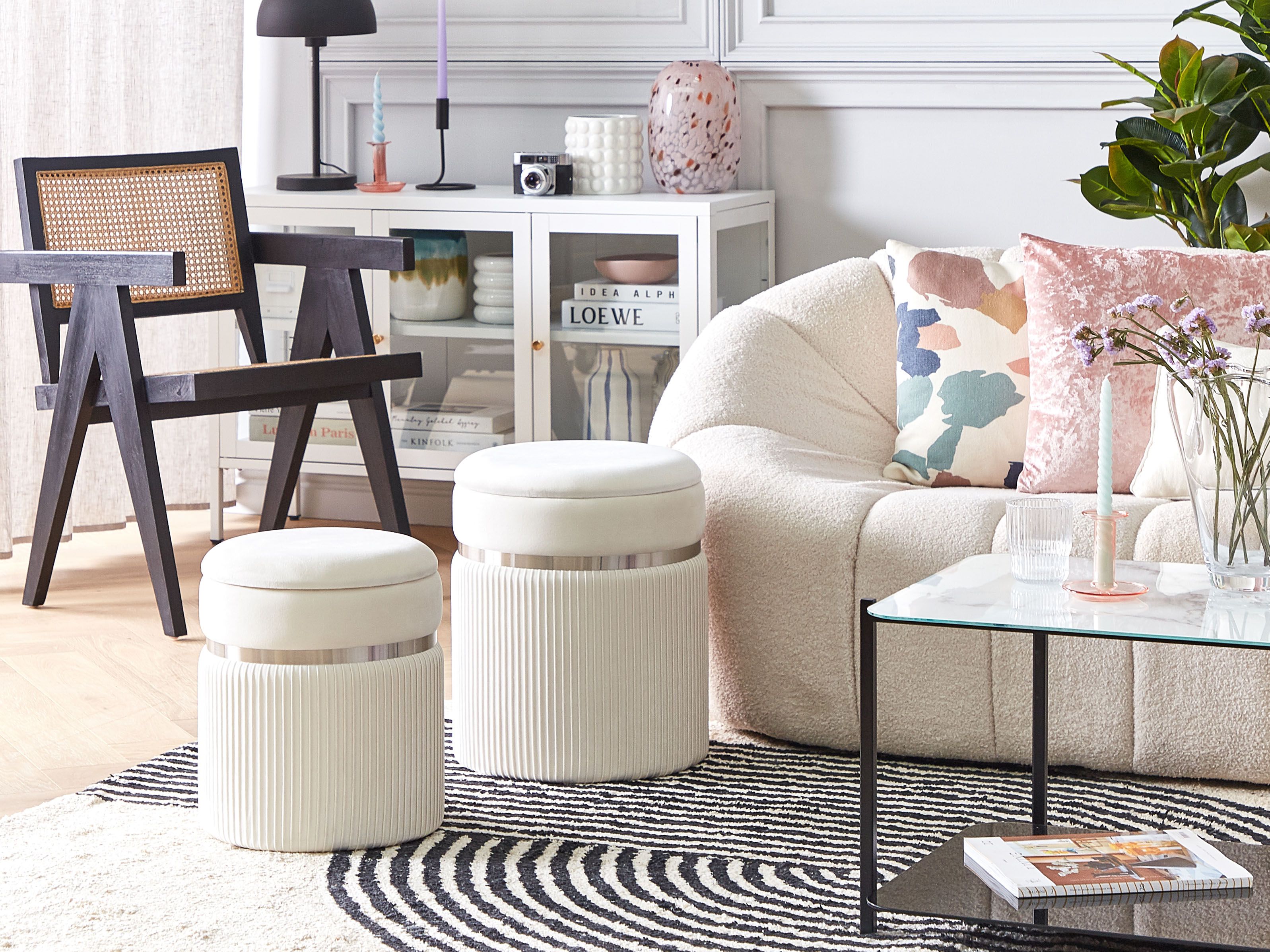 Set of 2 Storage Pouffes CAMDENTON Velvet Off-White