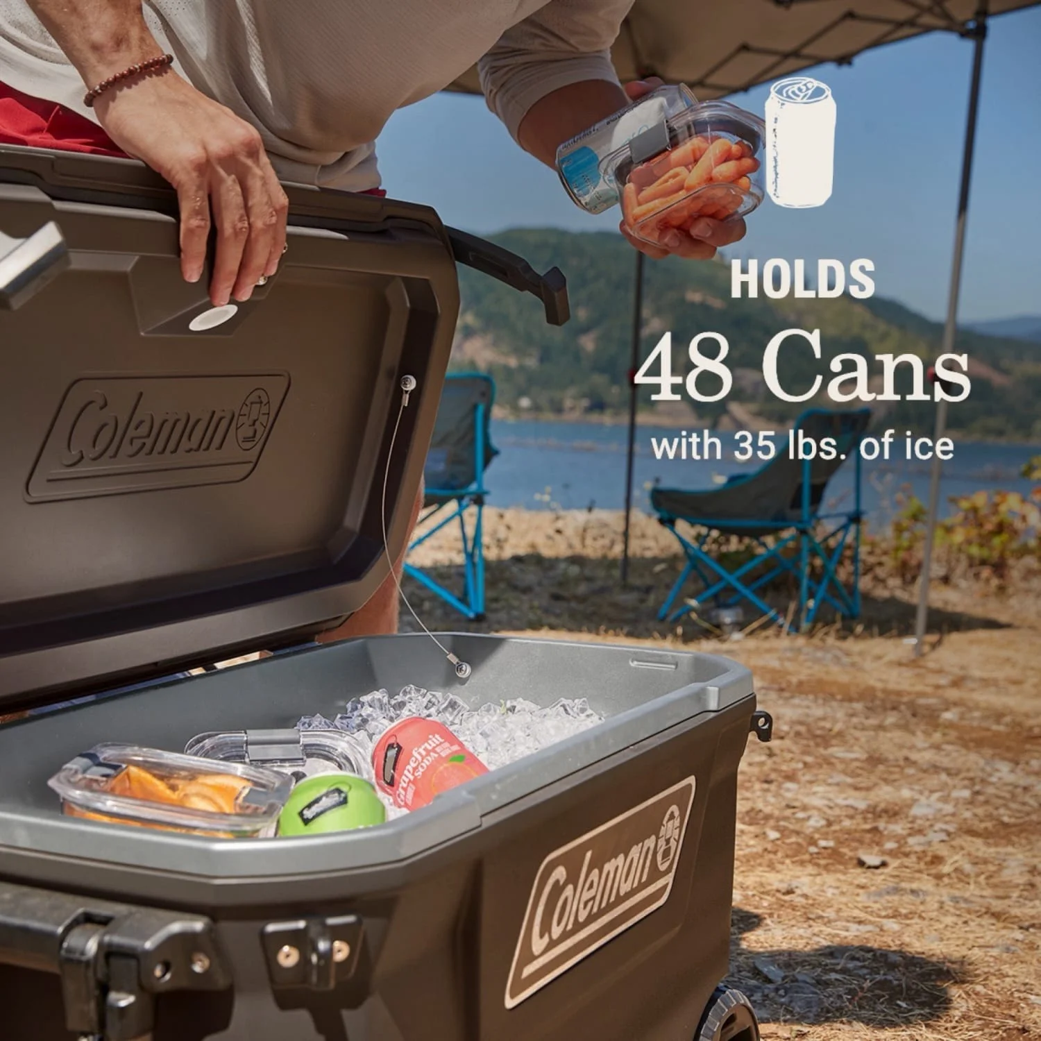 Coleman Convoy Series 65-Quart Hard Cooler with Wheels, up to 48 Cans, Brown Walnut Color - Image 7