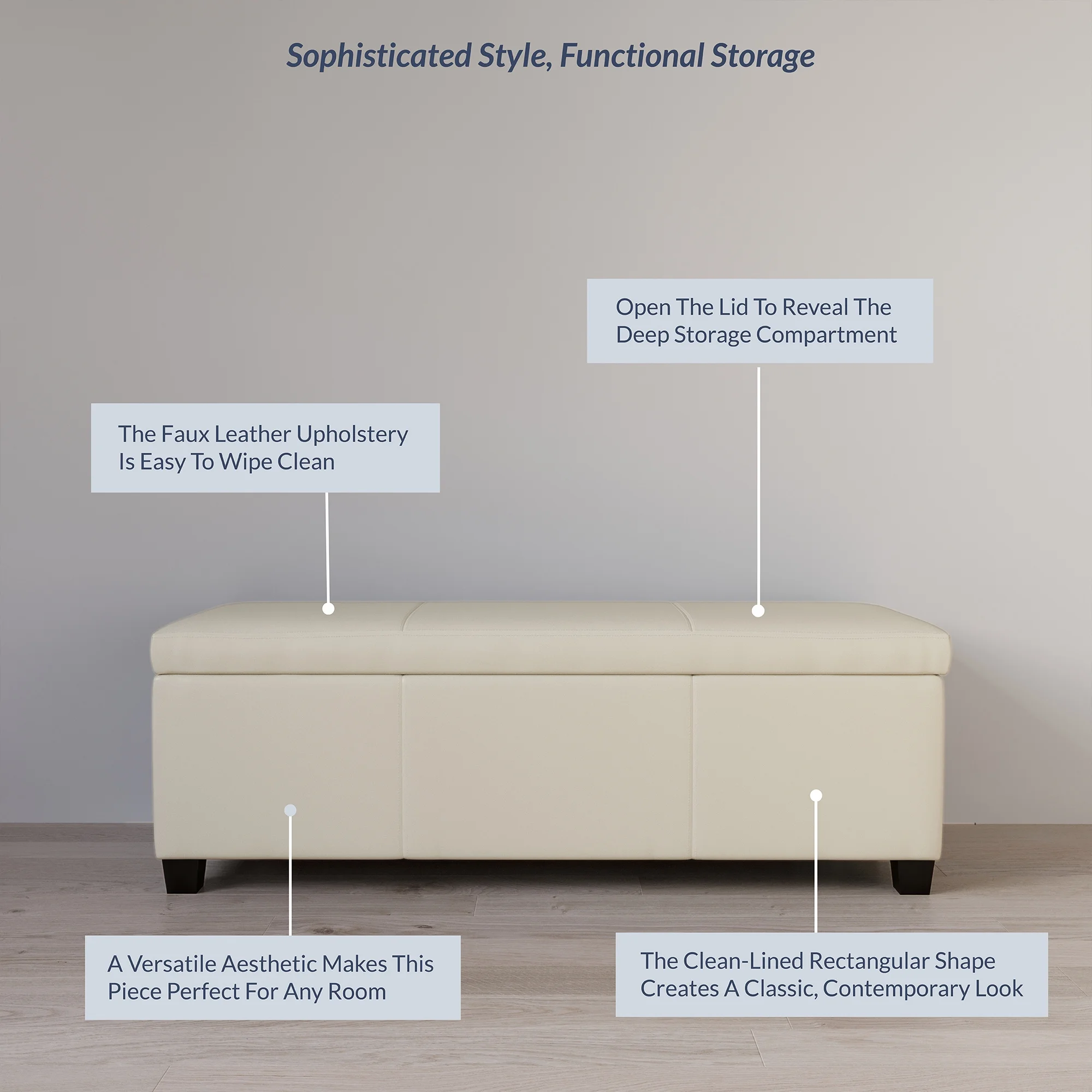 BELLEZE Storage Ottoman Bench Footstool - Amherst (Beige) - Image 53