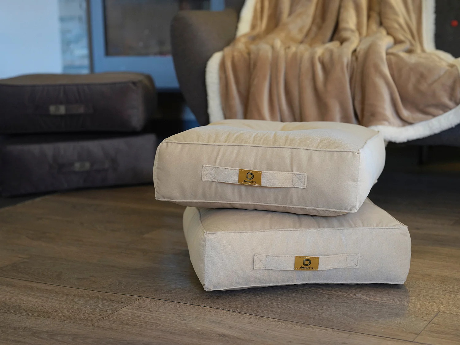 Pouf en velours 40 x 40 x 14 cm ensemble de 2 - gris clair