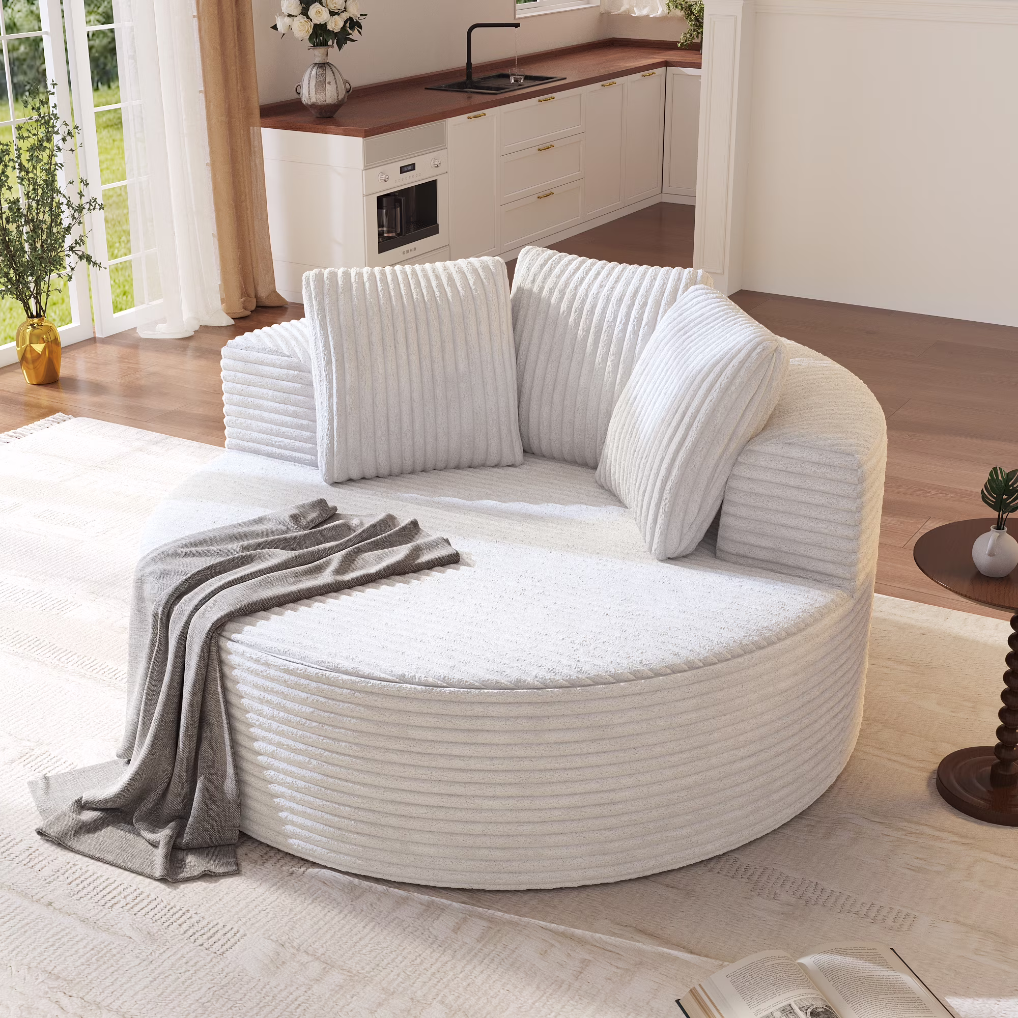 Sodrens Oversized Chaise Lounge Chair Indoor,Upholstered Sofa Bed with Throw Pillows and Armrests,Sleeper Chair for Living Room,Bedroom,Brown,Corduroy - Image 3