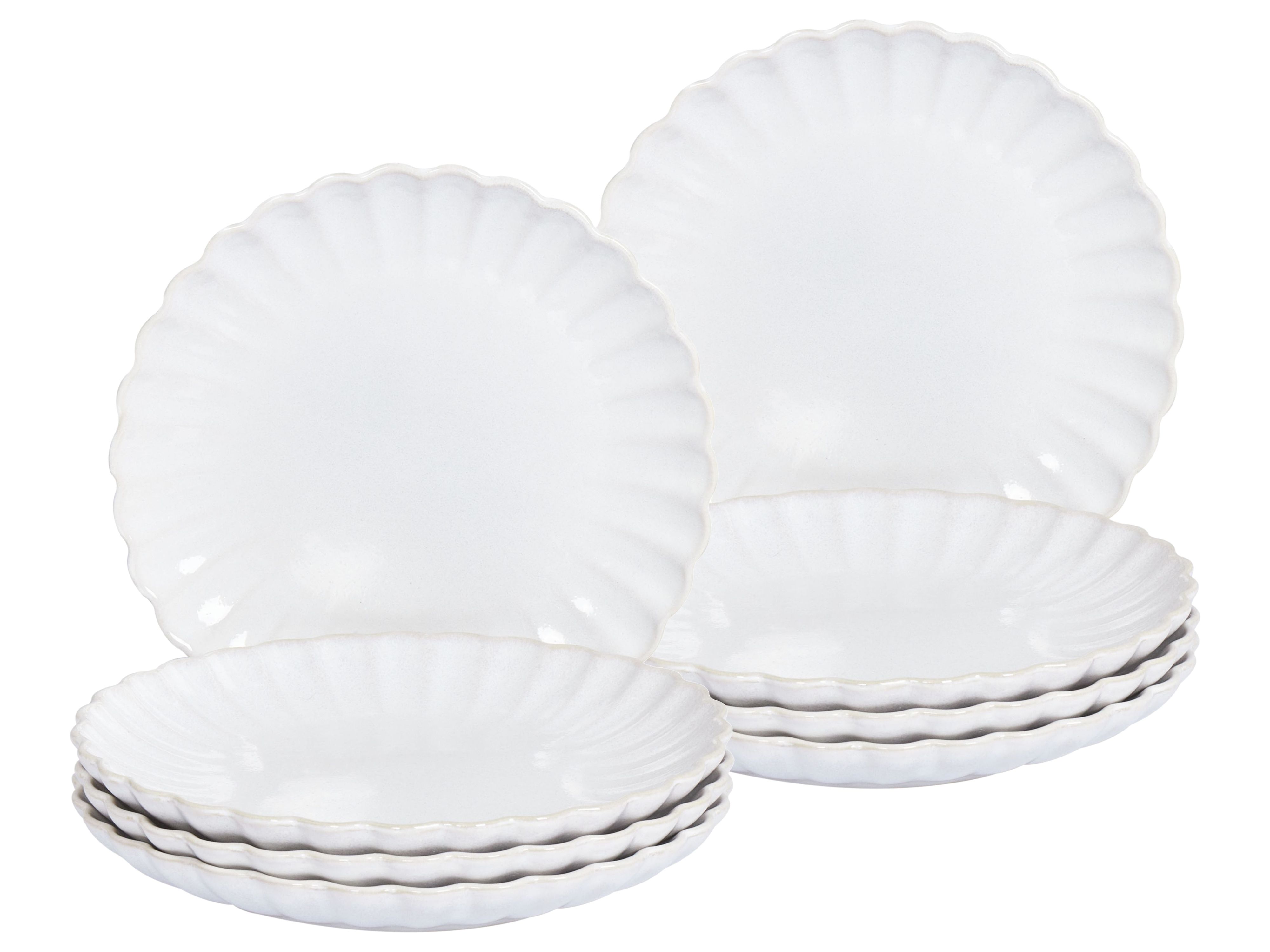 Set of 8 Side Plates NETTLE Stoneware Off-White