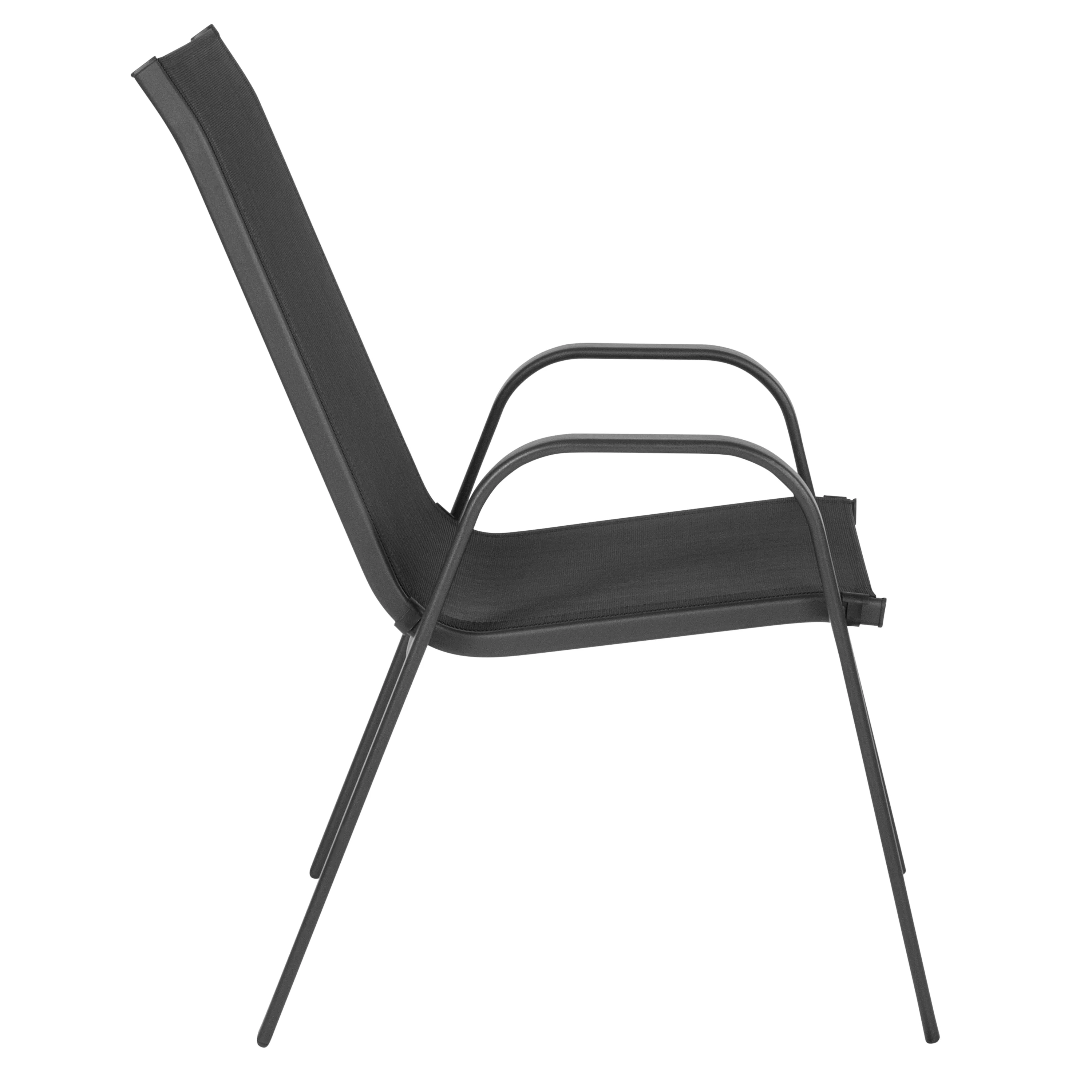 BizChair 5 Pack Black Outdoor Stack Chair with Flex Comfort Material and Metal Frame - Image 15