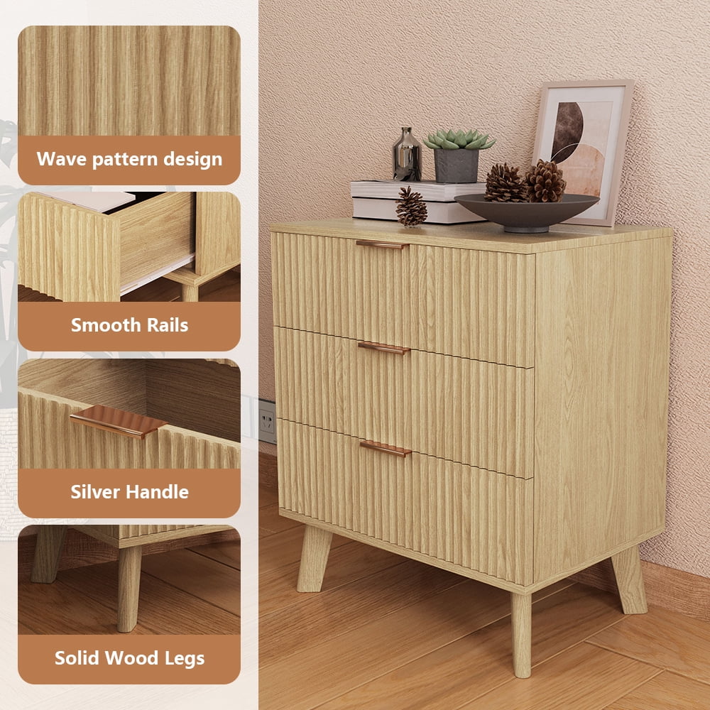YOCWO Fluted Nightstand for Bedroom Set of 2 , Wood Bedside Table Set of 2 with Drawers, Black - Image 114