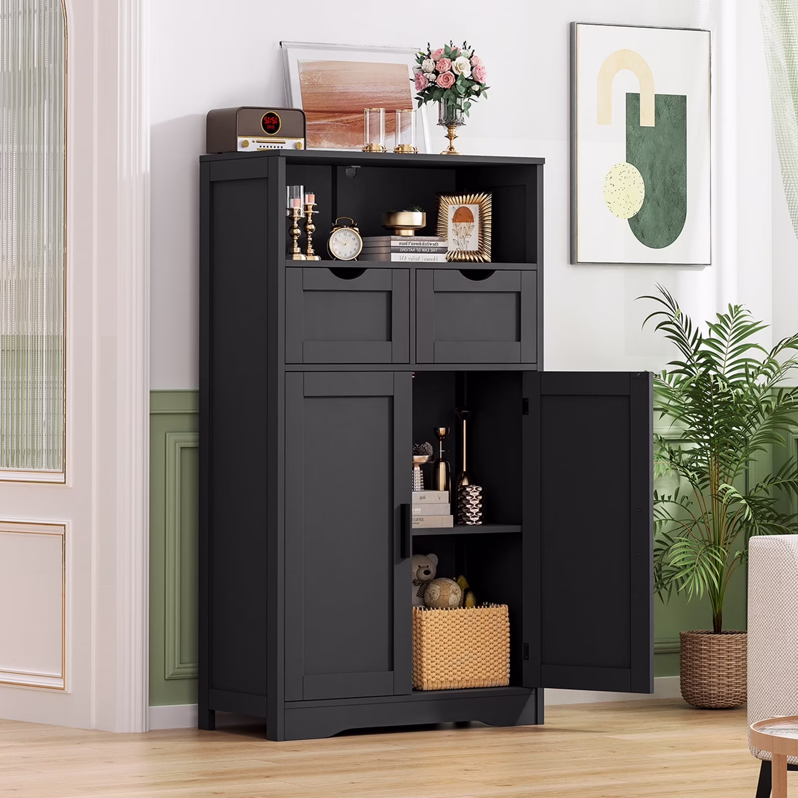 FANGSUM Rattan Storage Cabinet with 2 Drawers & 2 Shelves, Floor Cabinet for Living Room - Image 13
