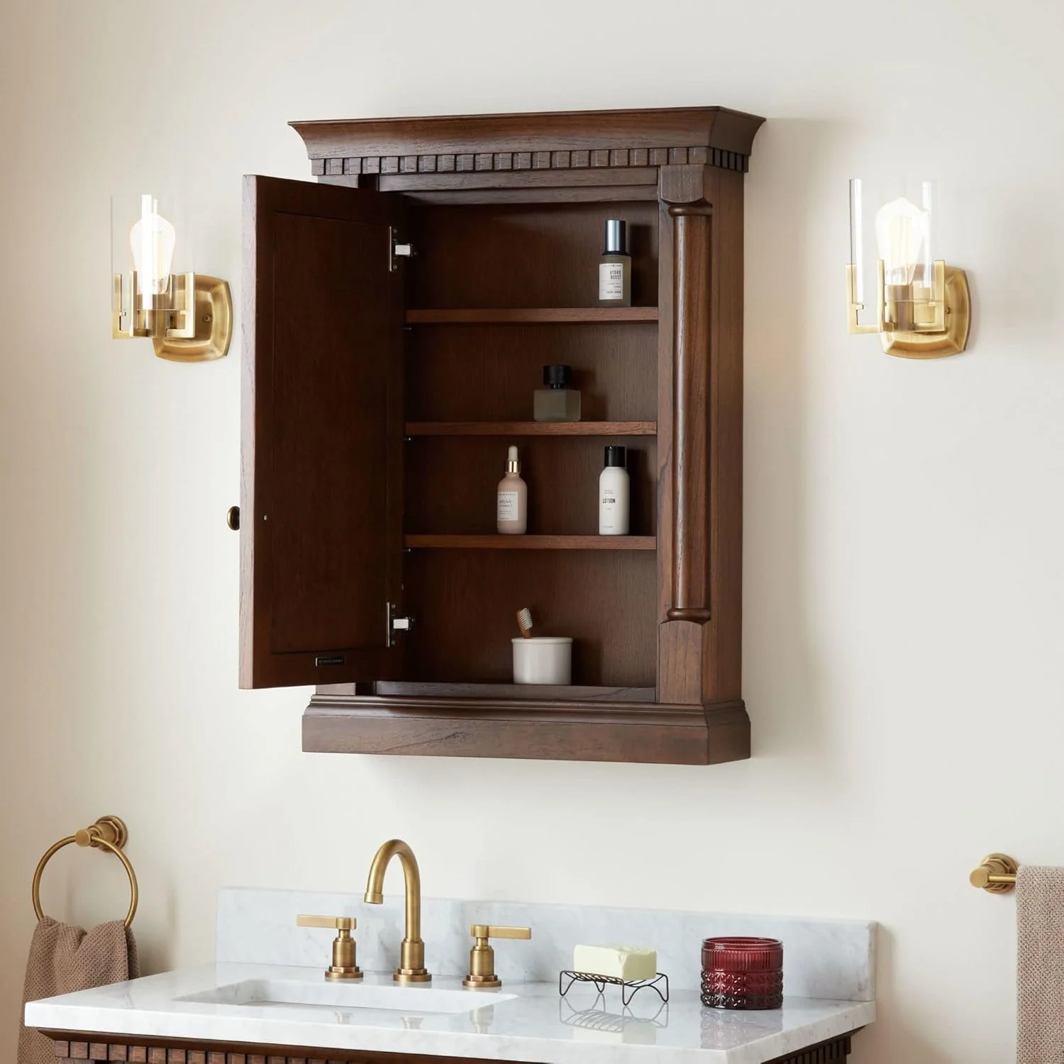 Signature Hardware SH6622428ACF Claudia 24" Mahogany Framed Single Door Medicine Cabinet - Antique Coffee - Image 5