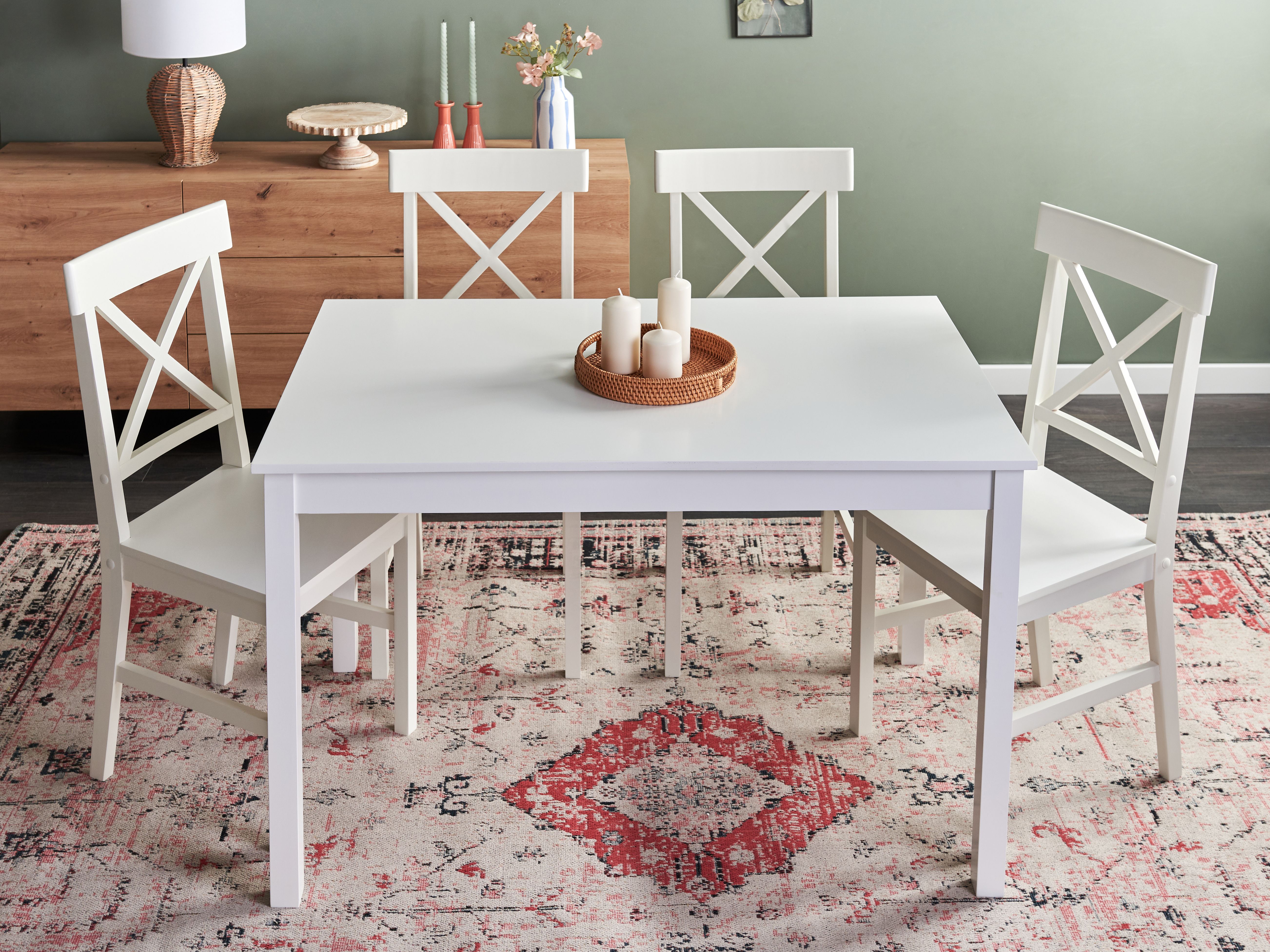 Dining Set BARLEE Poplar Wood White 4 Seater