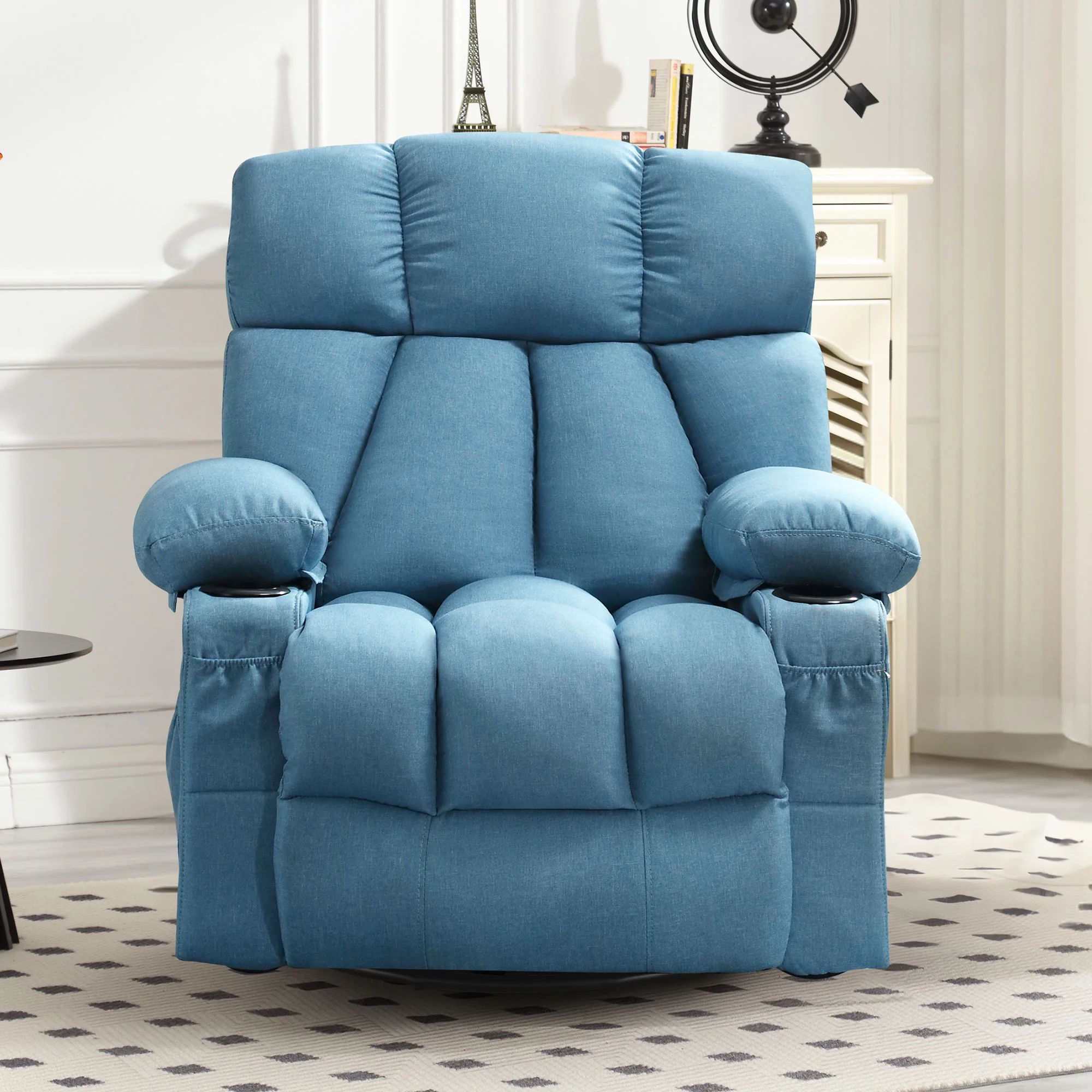 JONPONY Manual Recliner Chair with Heat Therapy and Massage Function, Heavy Duty Reclining Mechanism Massage Chair, Elderly Single Rocker Sofa with Cup Holders for Bedroom Home Theater,Grey - Image 80