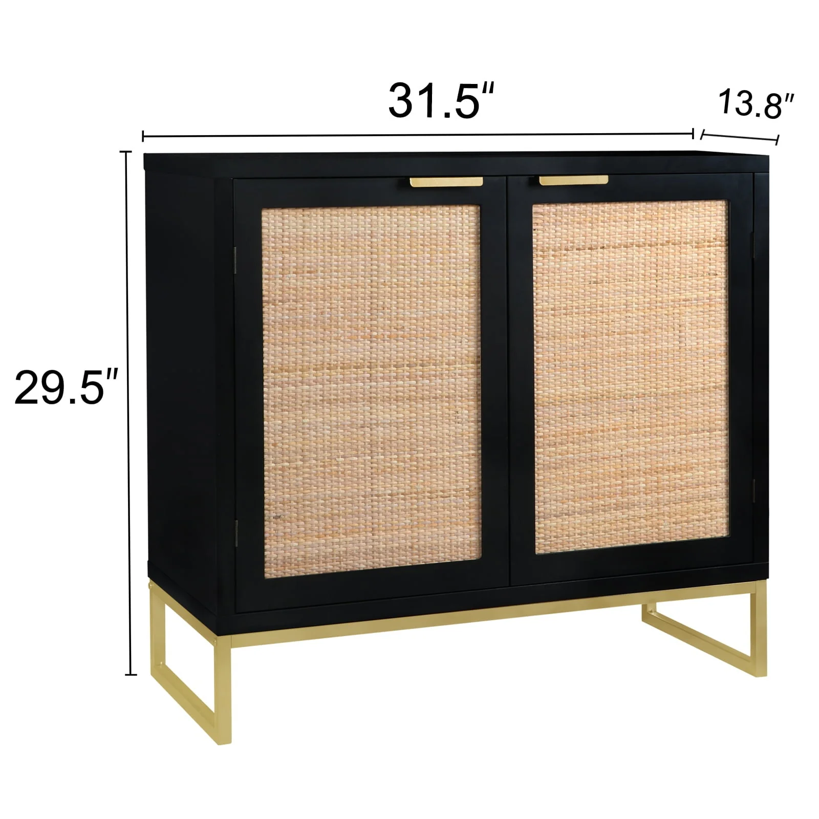 Eumyviv Modern Accent Sideboards Cabinets with 2 Rattan Doors, Mid-Century Buffets Storage Credenzas for Bedroom Living Room,Black,H0046 - Image 6