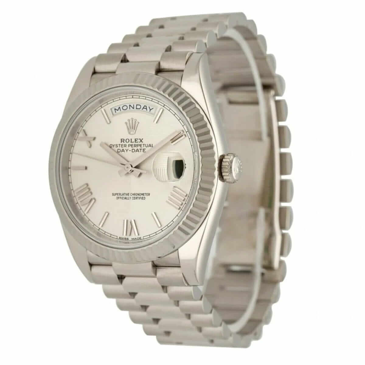 Rolex Day-Date 40 228239 EW Stainless Steel White Gold Dial Oyster Replica - Elite Watch Atelier