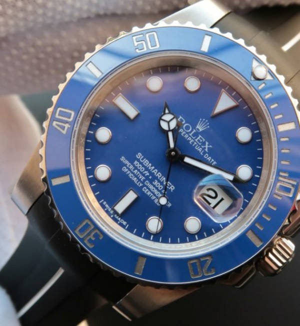 Replica Rolex Submariner 116619 LB Blue Ceramic Noob V7 Black Rubber Strap A3135 - Elite Watch Atelier