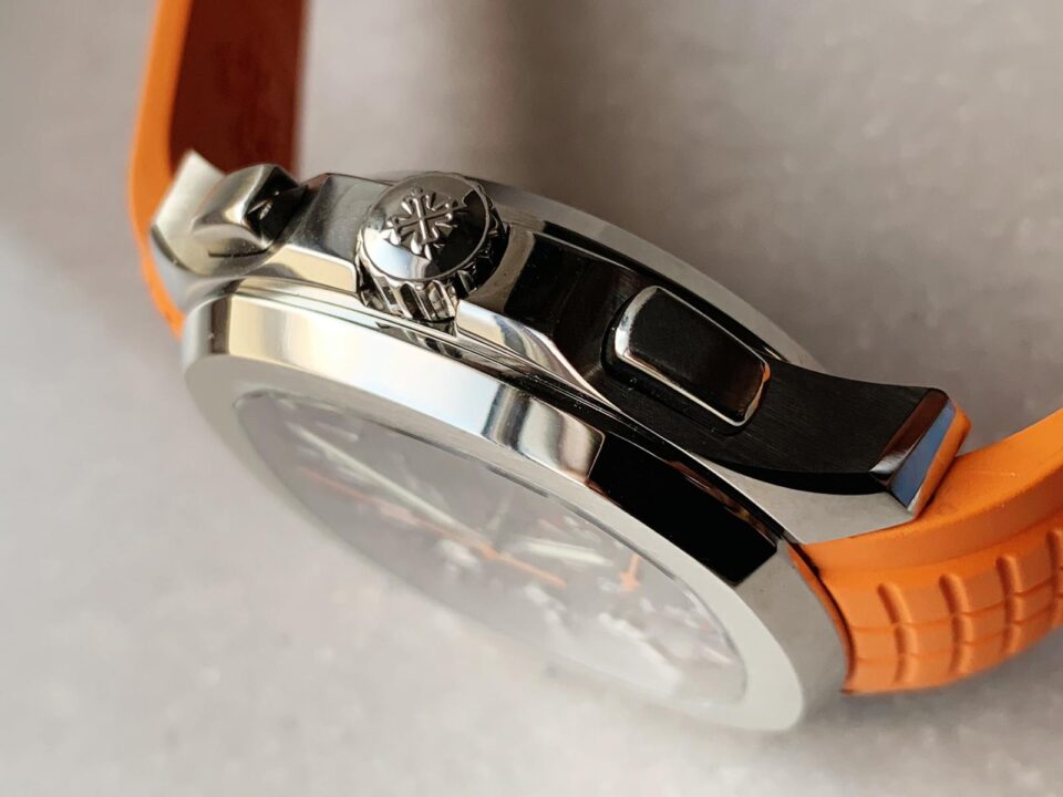 Replica PATEK PHILIPPE Aquanaut 5168G 42mm SS ZF 1:1 Best Edition Black Dial on Orange Rubber Strap - Top club