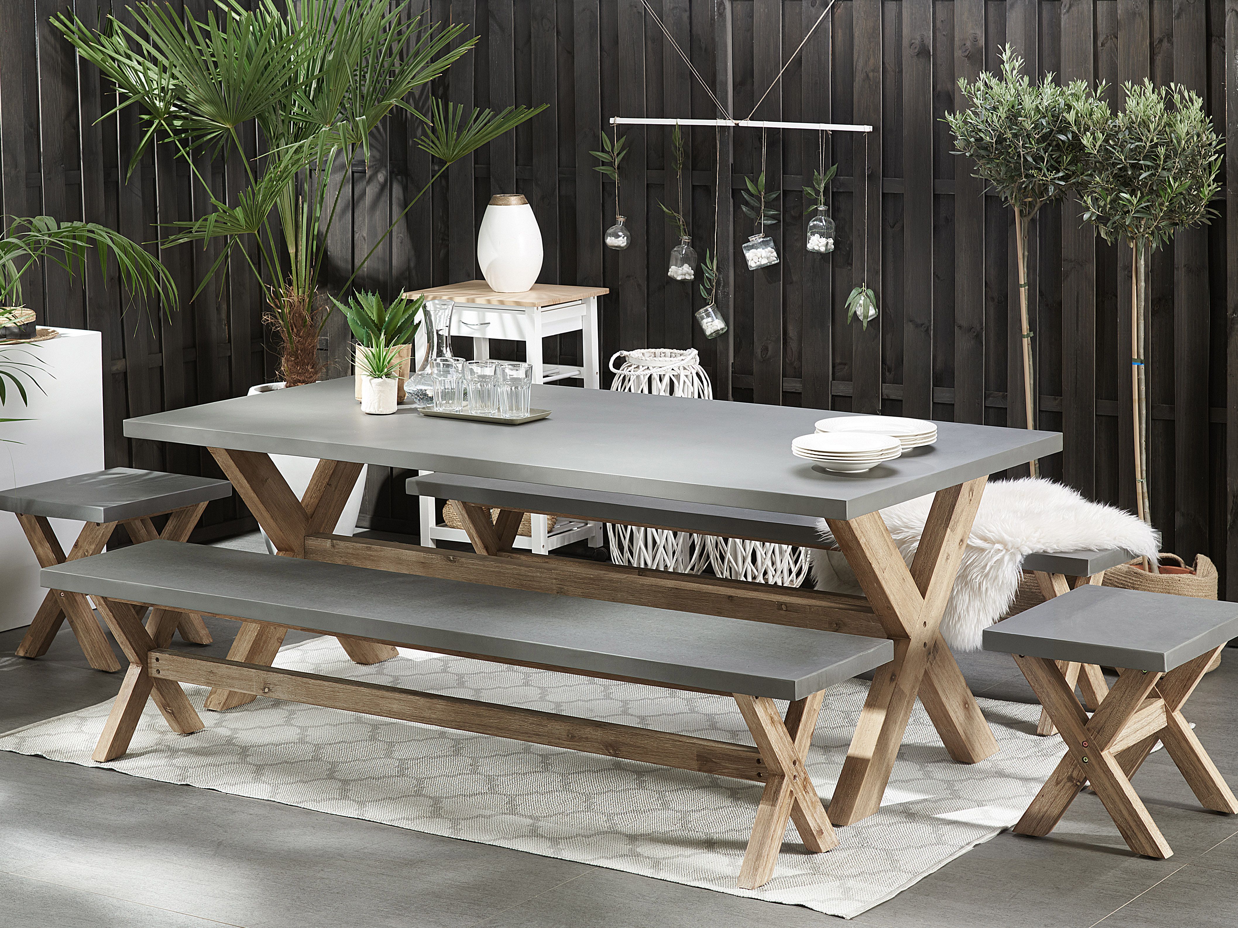 Garden Dining Set with Benches and Stools 8 Seater OLBIA Concrete Grey