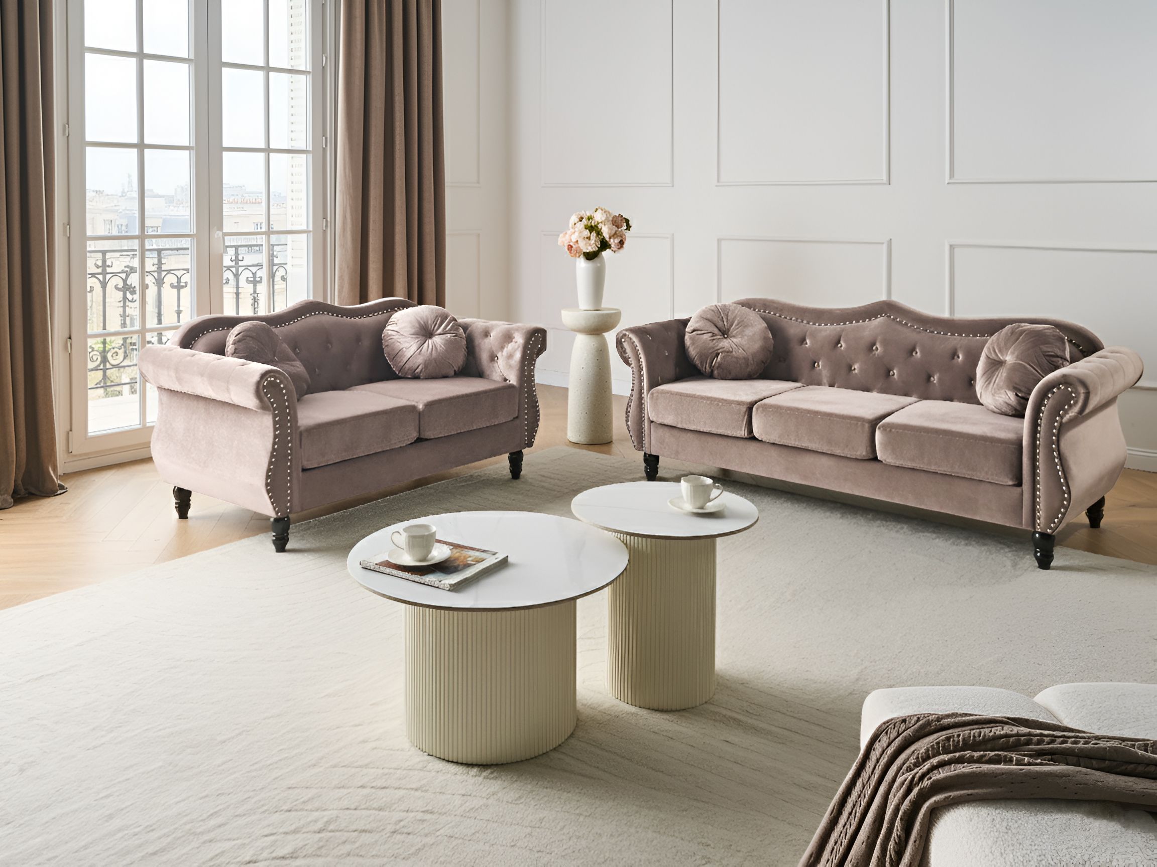 Living Room Set 5 Seater SKIEN Velvet Taupe