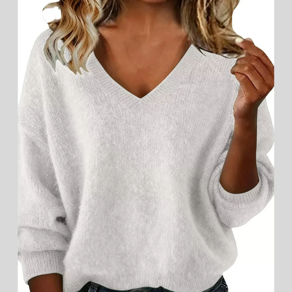 Full Size V-Neck Dropped Shoulder Sweater Plus Size - ZKZOOK
