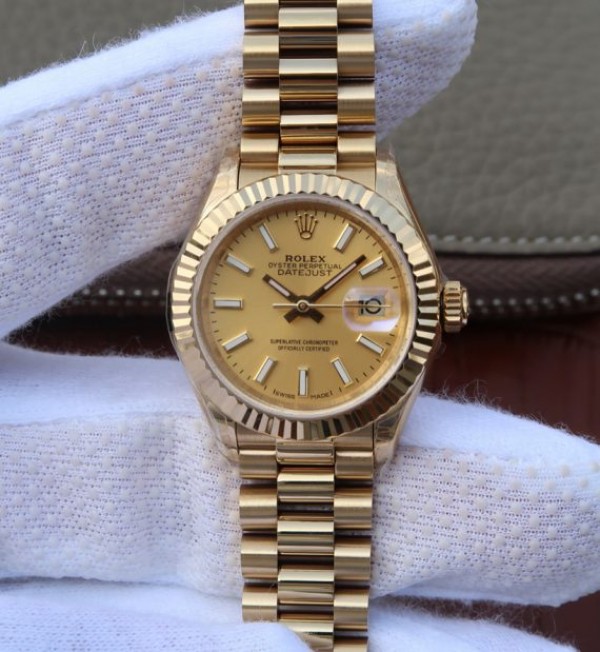 Replica Rolex DateJust 31mm Fluted Bezel RG Gold Dial Bracelet A2235 - Elite Watch Atelier