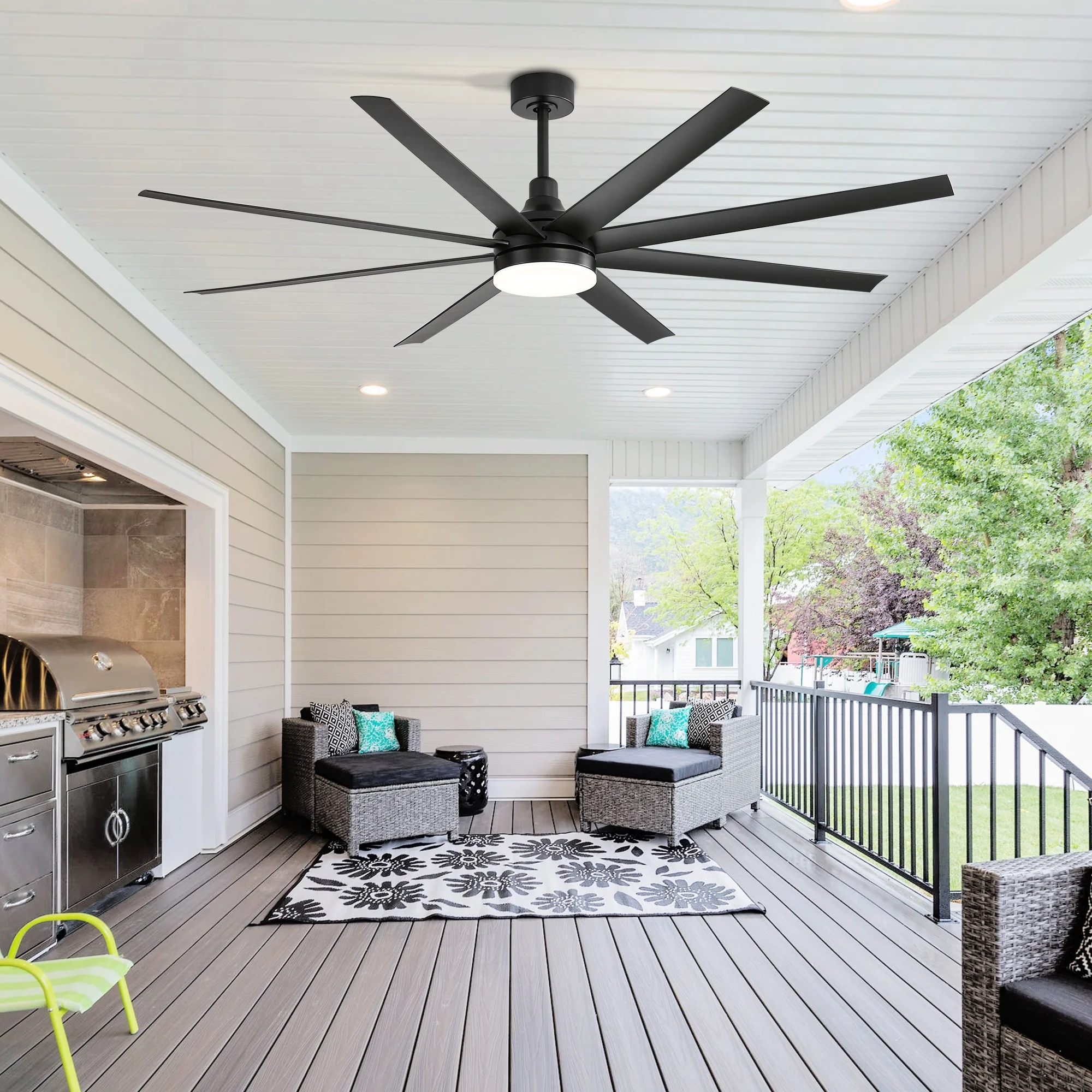 Breezary 72 Inch White/Black LED Ceiling Fan with Light Remote(8-Blade) Black
