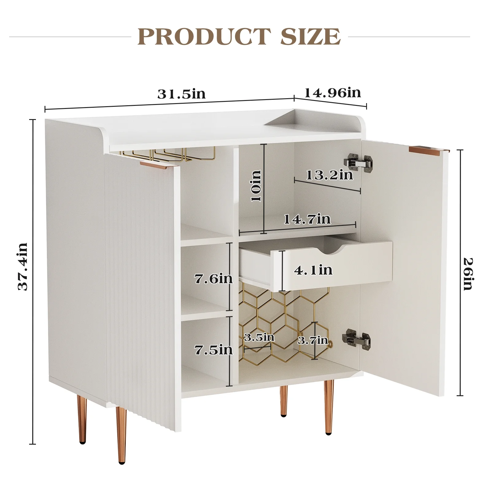 ERYTLLY Coffee Bar Cabinet with Wine Rack & Glass Holder, Kitchen Sideboard Buffet Cabinet with Storage,Wine Bar Cabinet with Fluted Doors for Living Room Dining, White