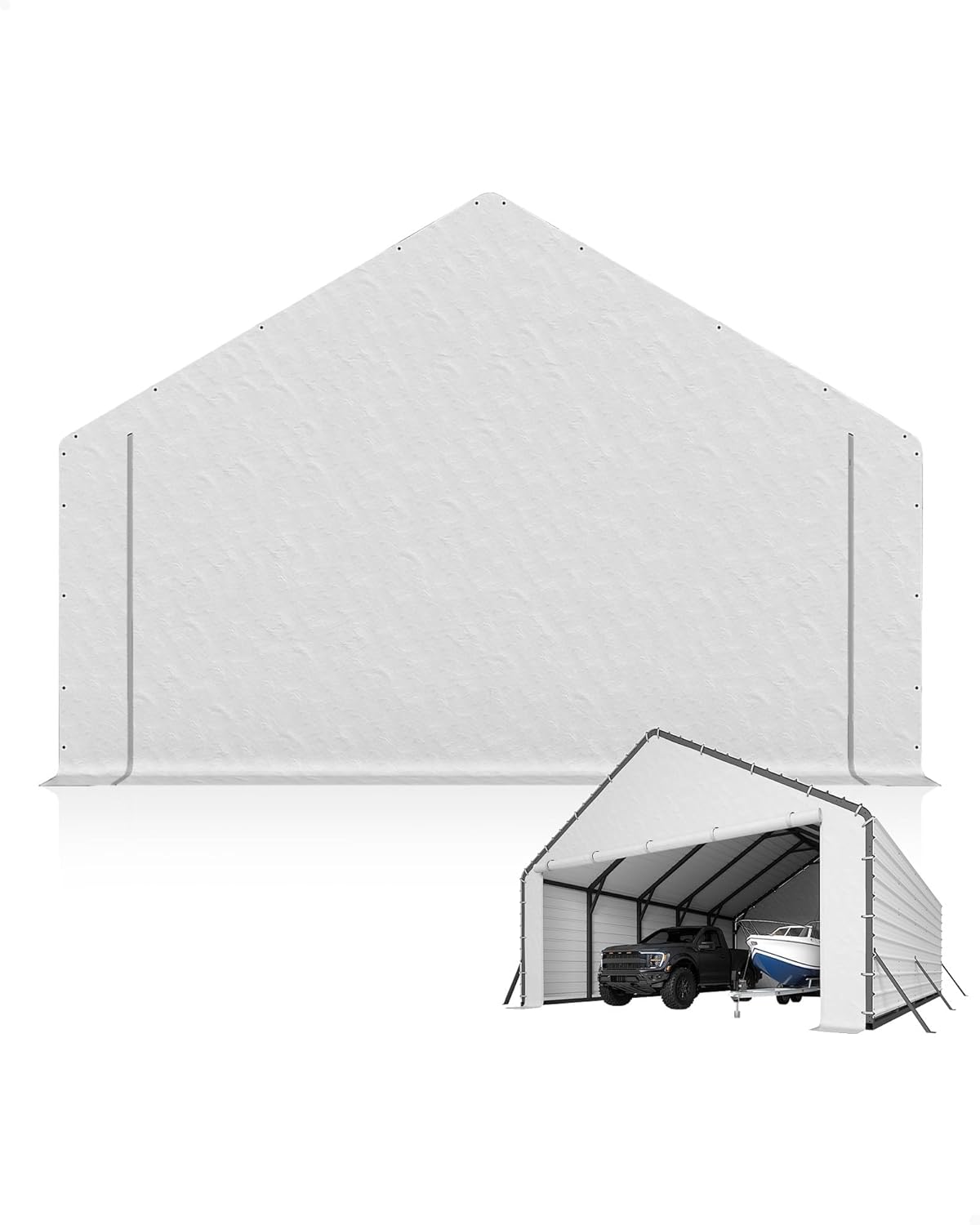 Door Panels with Zippers for Metal Carport,20x25ft & 20x20ft Heavy Duty 200g PE Tarp Enclosure with Zippered Front & Back - Waterproof White Cover for Carport Garage, Equipment Shelter,20FT Width