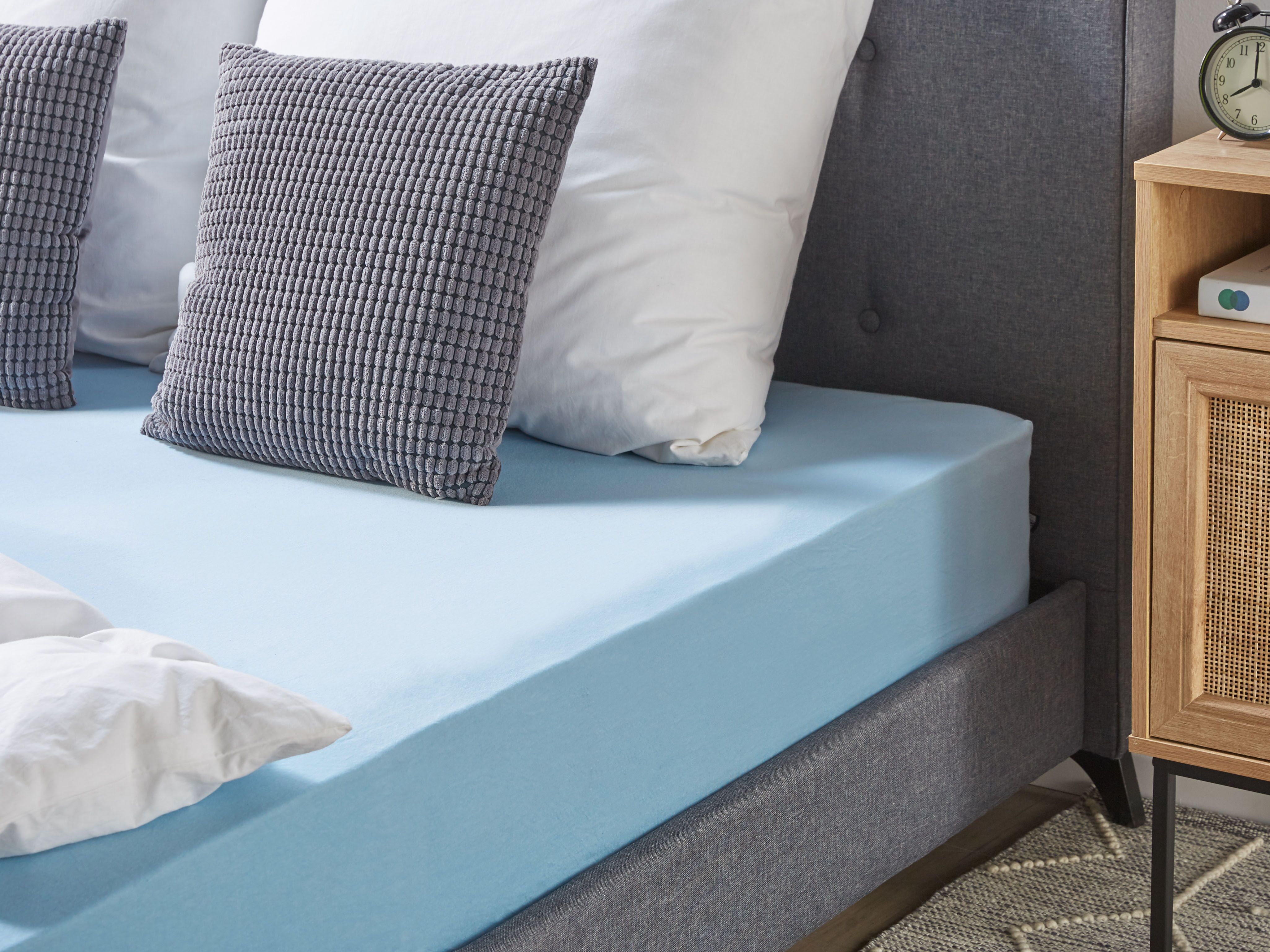Fitted Sheet HOFUF Cotton 90 x 200 cm Light Blue