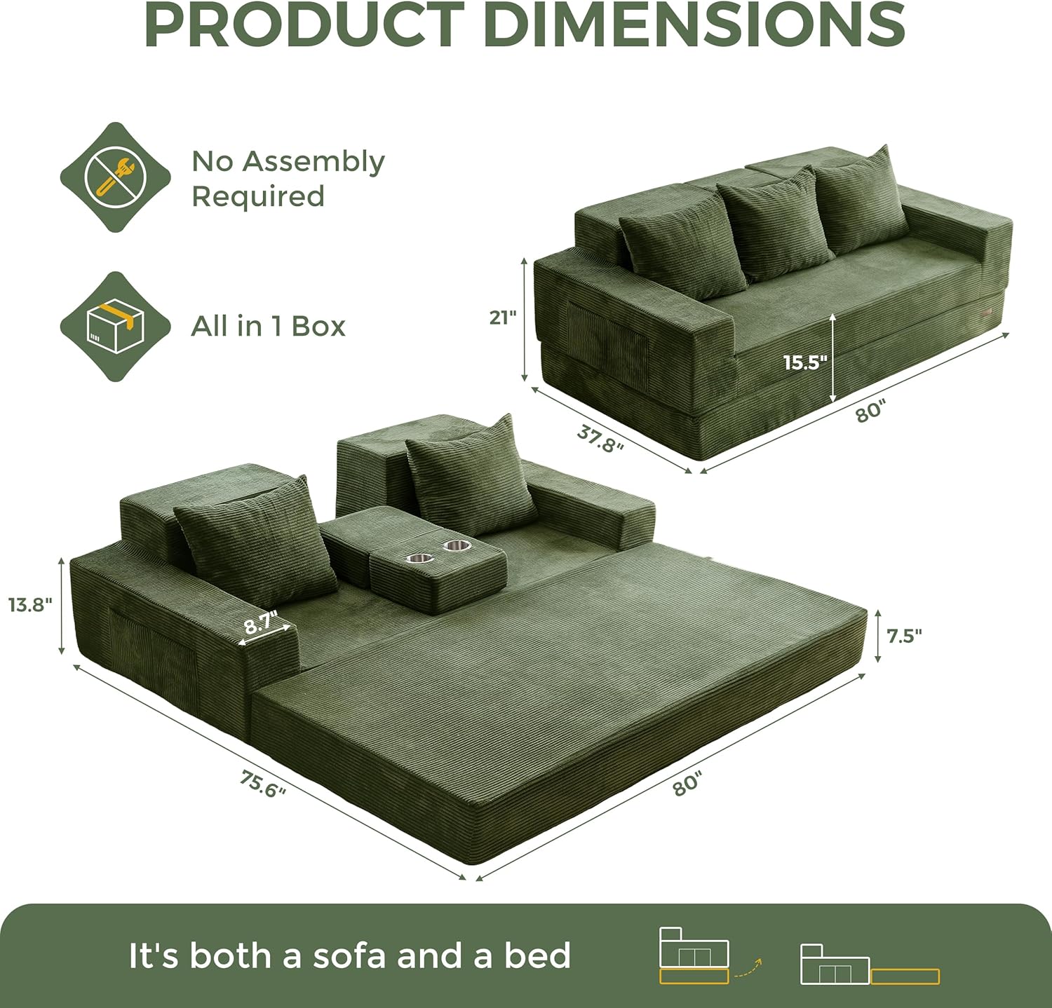 MAXYOYO Convertible Sofa Bed, 80