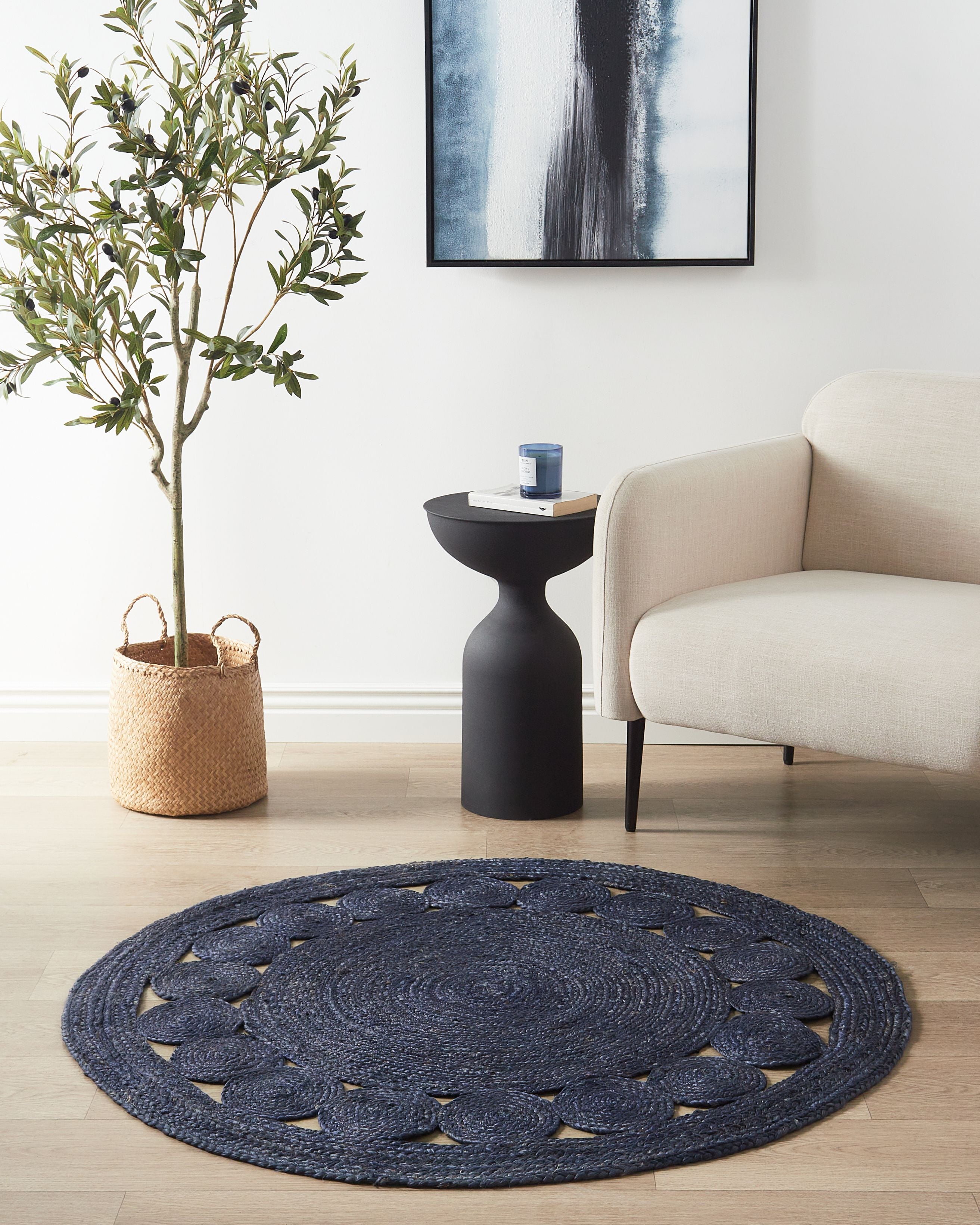 Rug KOYUNLU Dark Blue ø 120 cm Jute