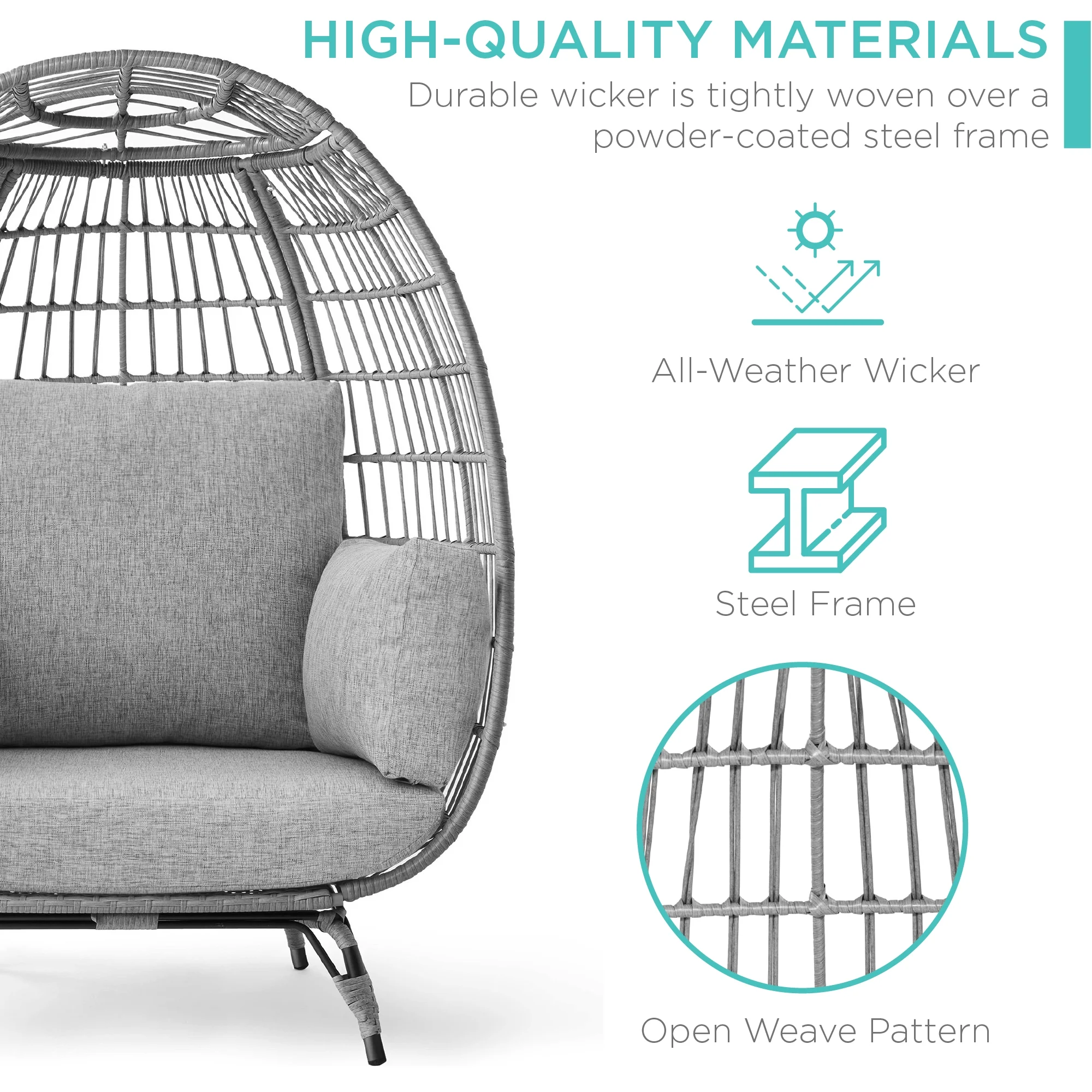 Best Choice Products Wicker Egg Chair Oversized Indoor Outdoor Patio Lounger w/ Steel Frame, 440lb Capacity - Black - Image 22