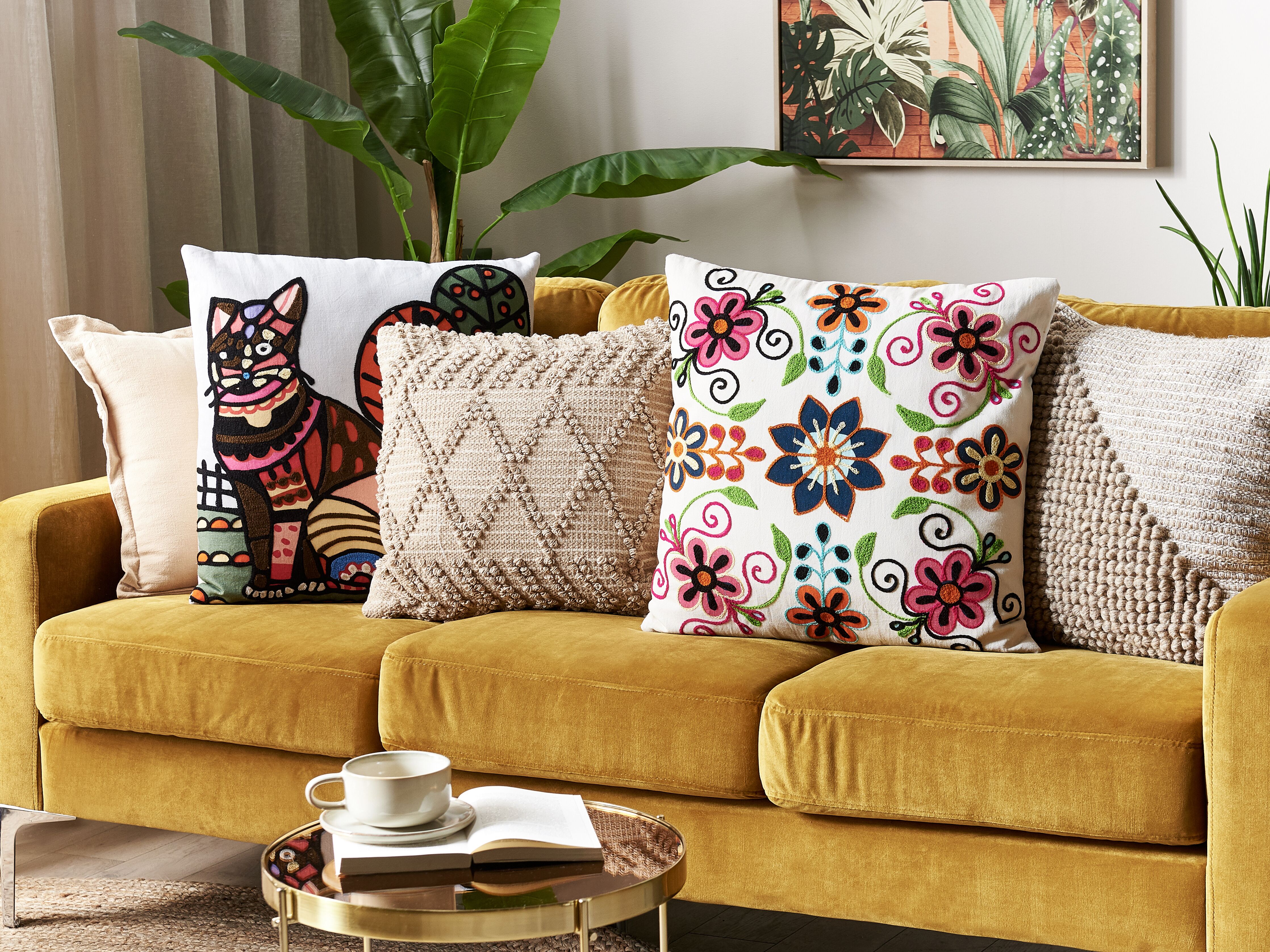 Throw Cushion BAHRAICH Cotton 50 x 50 cm Multicolour Floral Pattern