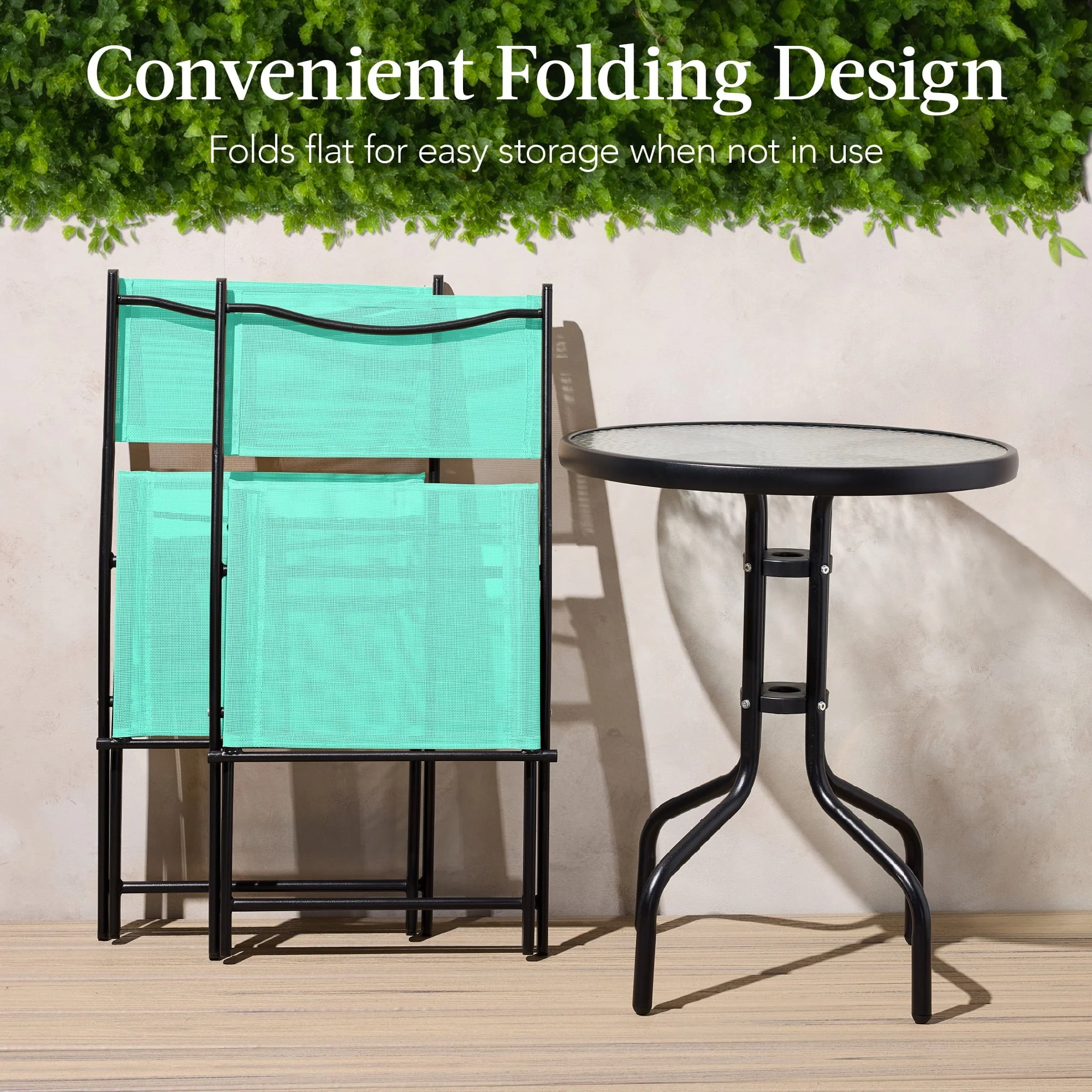 Best Choice Products 3-Piece Patio Bistro Dining Set With Glass Tabletop And Folding Chairs - Gray - Image 102 Best Choice Products 3-Piece Patio Bistro Dining Set With Glass Tabletop And Folding Chairs - Gray - Image 102