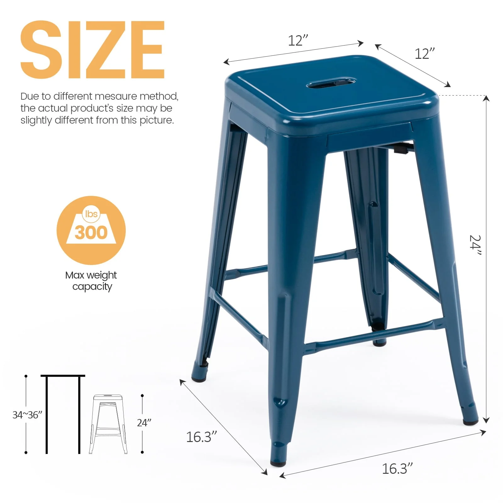 Brage Living Blue Backless Metal Bar Stools Indoor-Outdoor Counter Height Stool Backless Stackable Barstools Kitchen Counter Stools Chairs, Set of 4 - Image 4