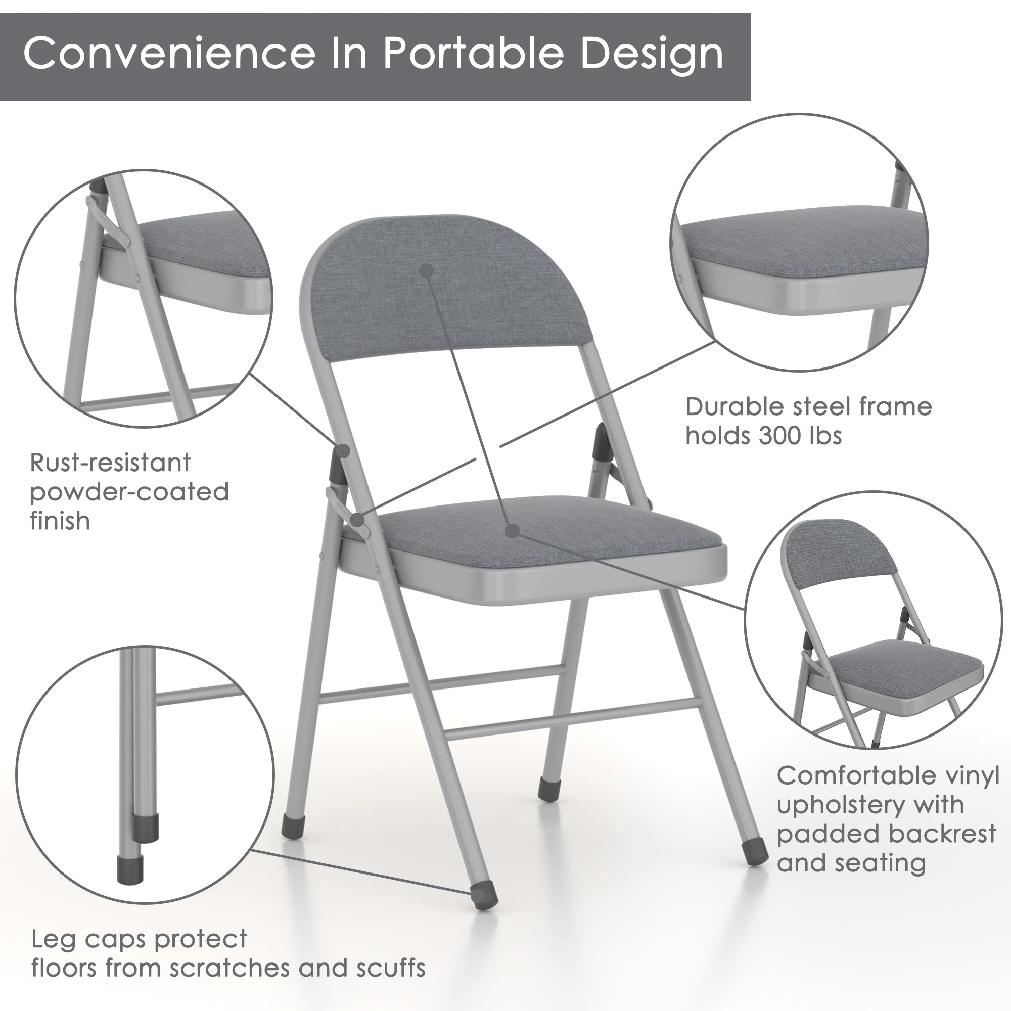 VECELO Set of 4 Folding Chairs, Fabric Dining Chair Set with Padded Cushion and Back, Indoor Outdoor Upholstered Seat with Metal Frame for Home Office Events Wedding Party, Orange - Image 25