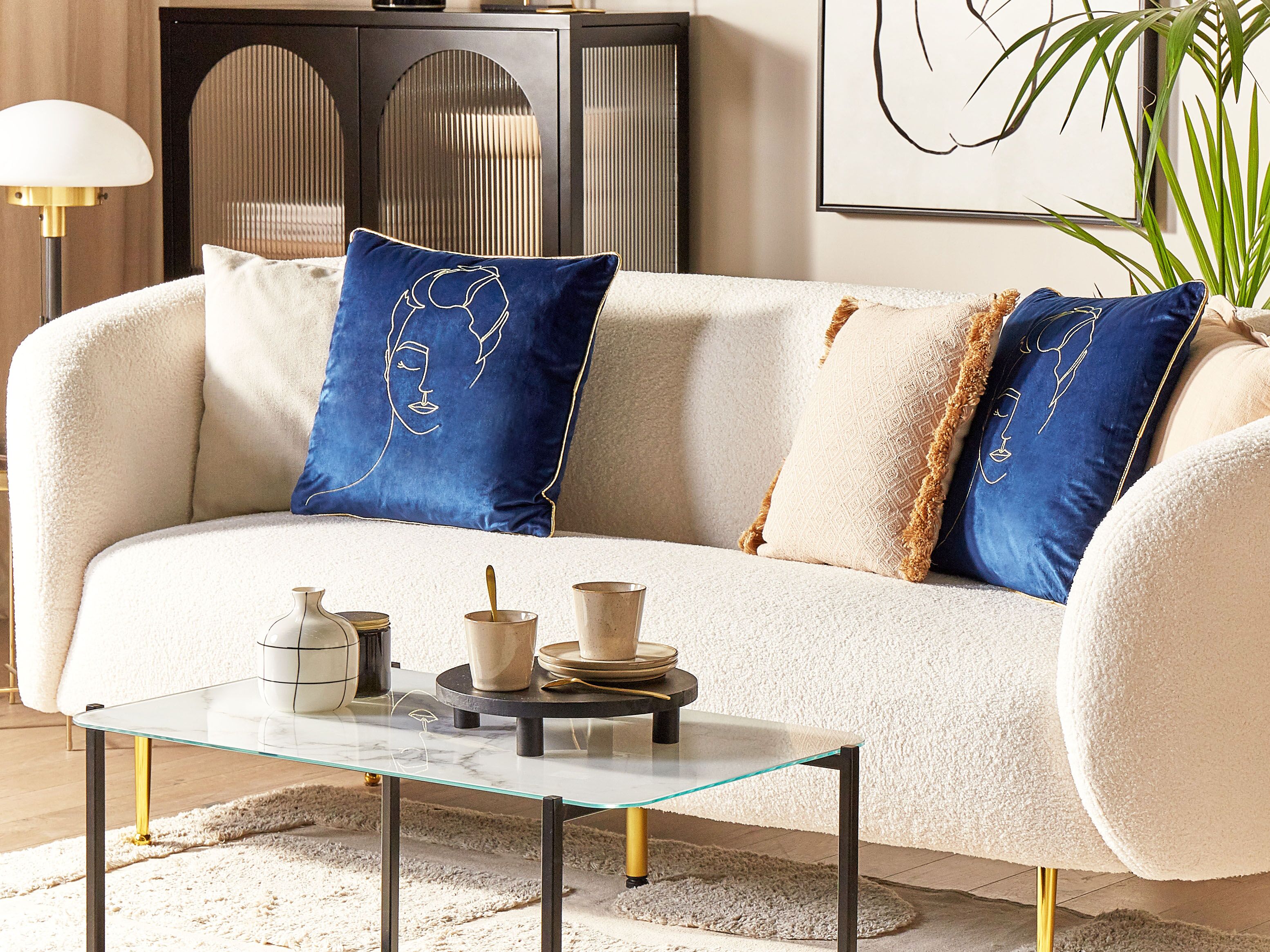 Set of 2 Decorative Cushions CROCUS Velvet 45 x 45 cm Dark Blue Abstract Pattern