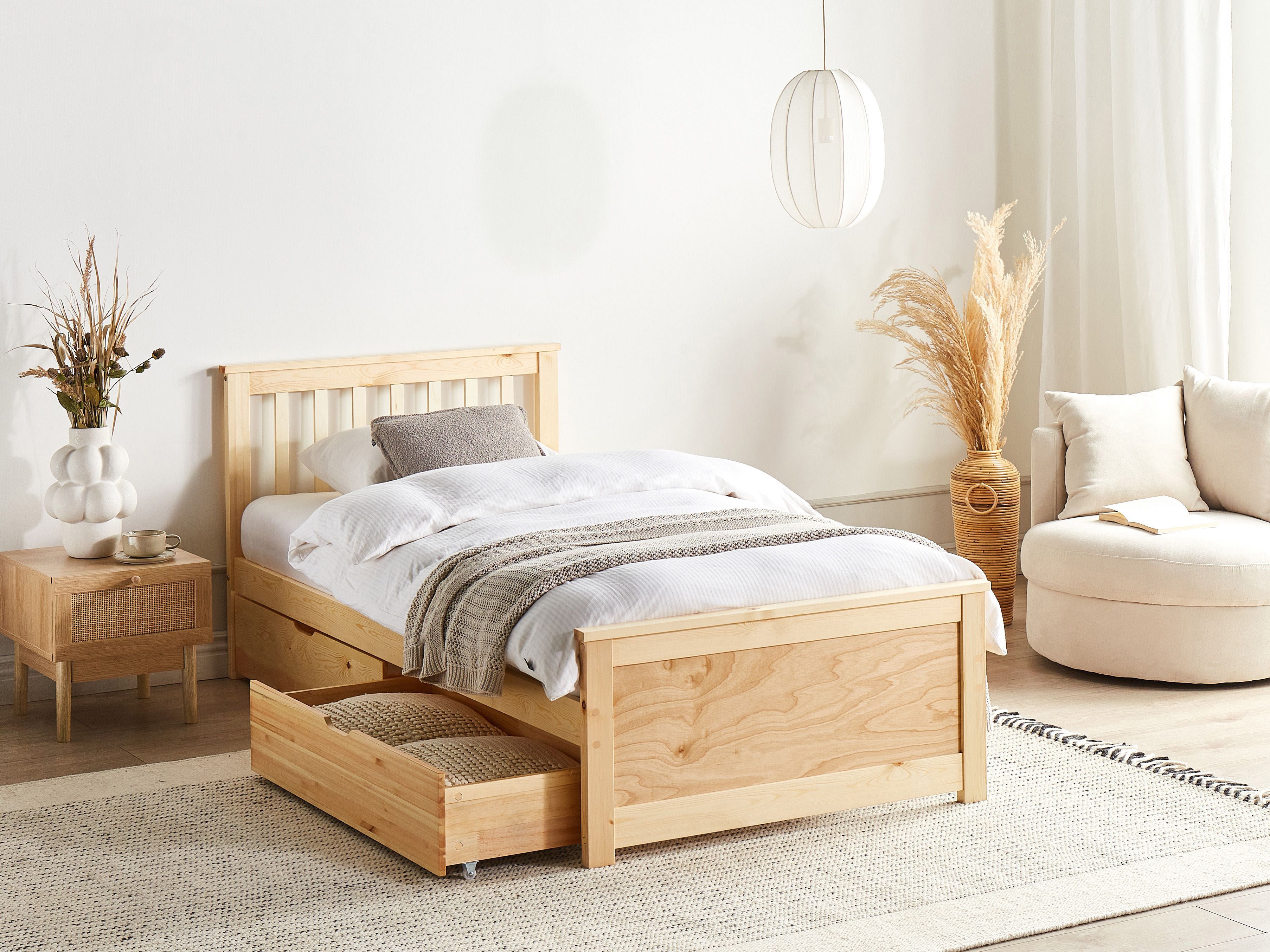 Bed with Storage Drawers Pine Wood OLENDON 90 x 200 cm (EU Single) Light Brown