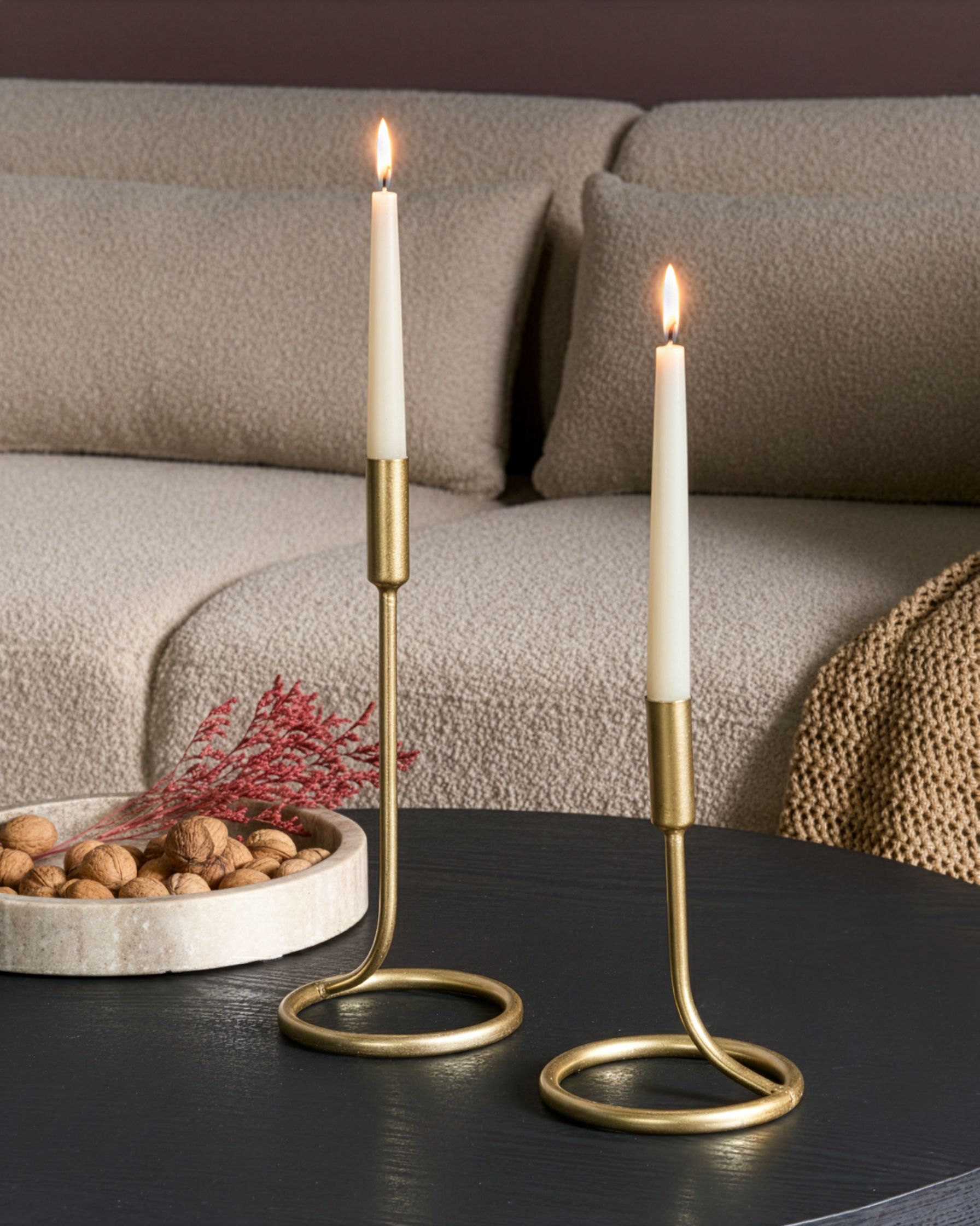 Set of 2 Candle Holders BUNYU Metal 19/28 cm Gold