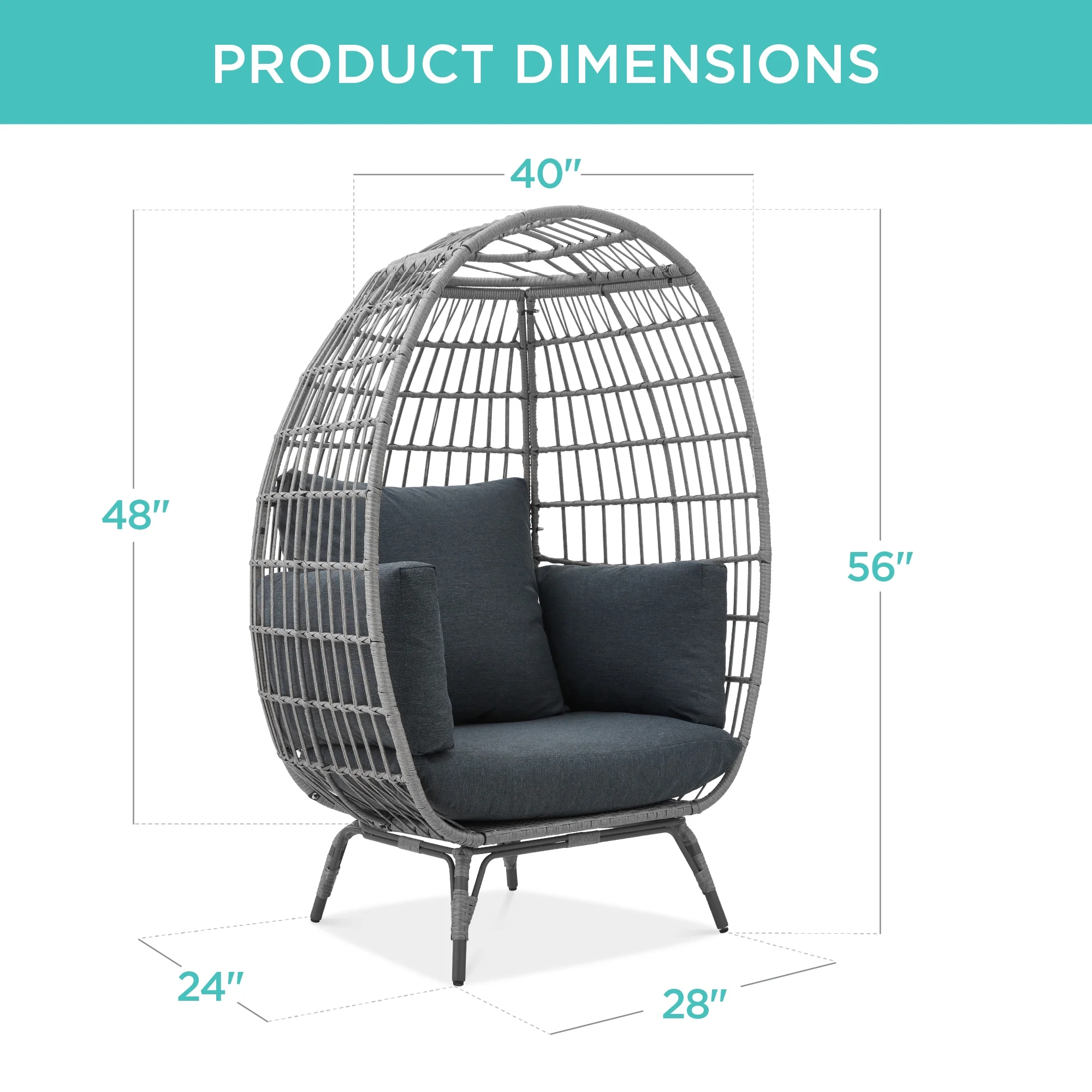 Best Choice Products Wicker Egg Chair Oversized Indoor Outdoor Patio Lounger w/ Steel Frame, 440lb Capacity - Black - Image 44