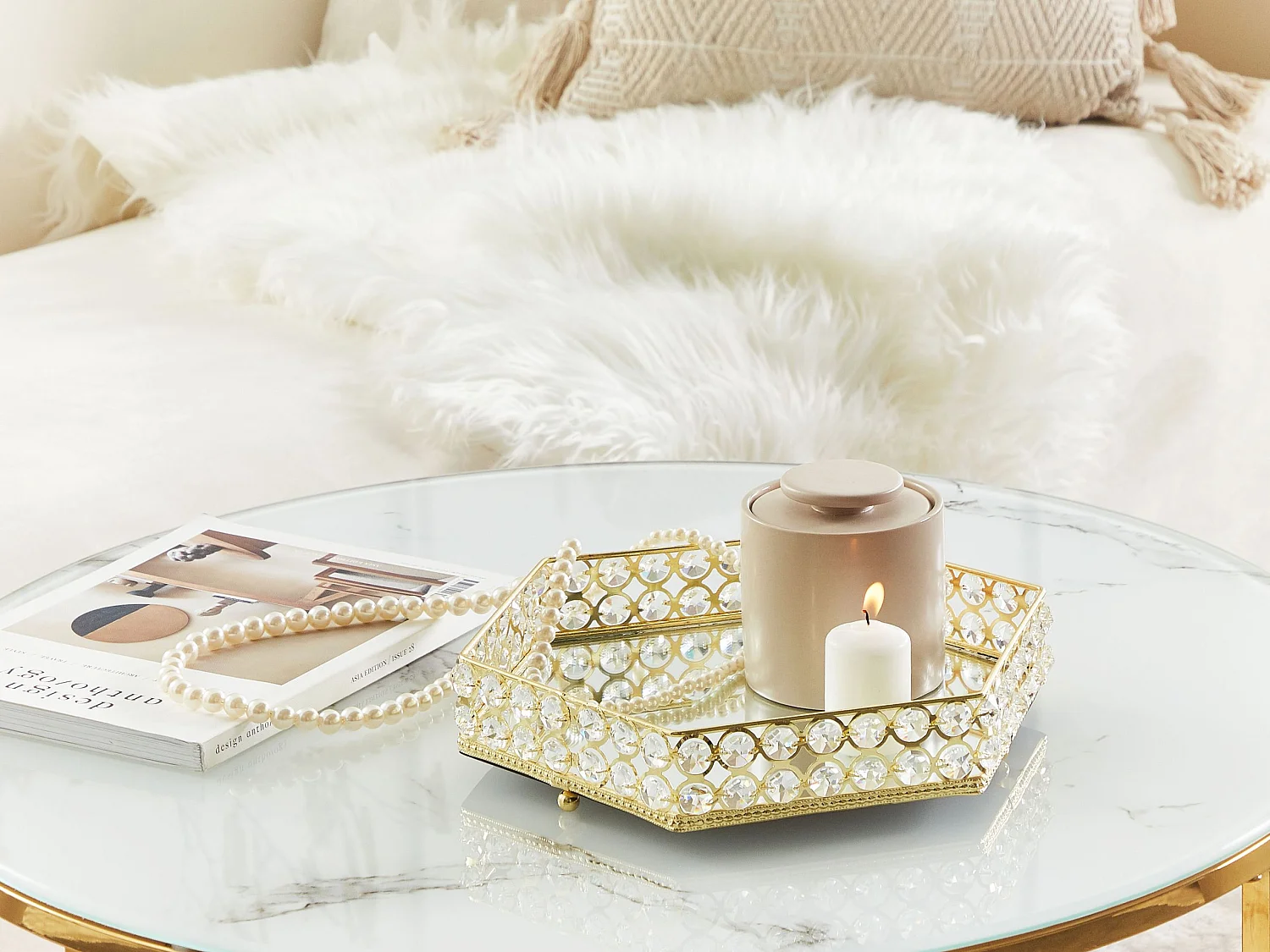 Plateau décoratif VATAN Verre Doré