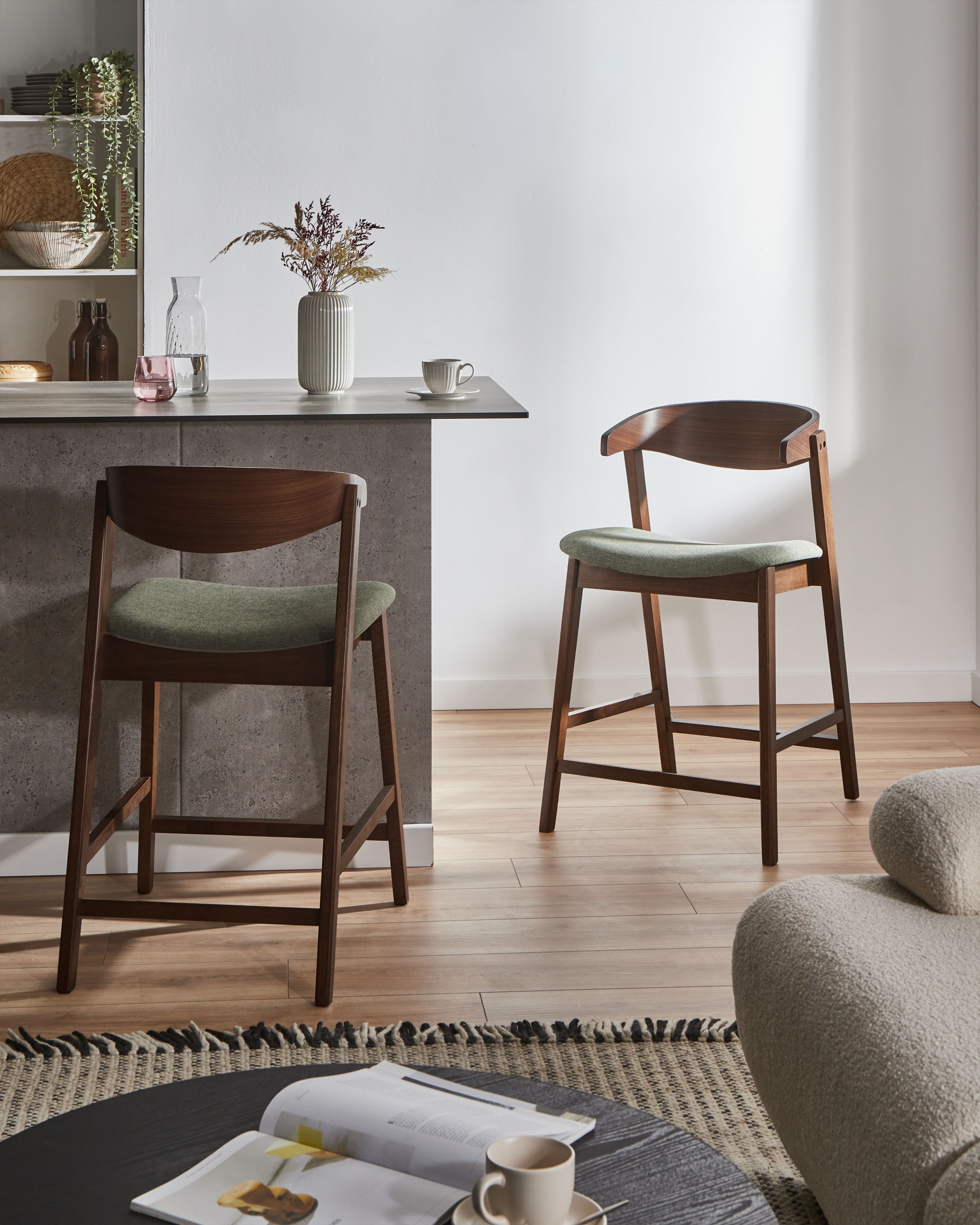 Set of 2 Bar Chairs LILLY Dark Green/ Brown