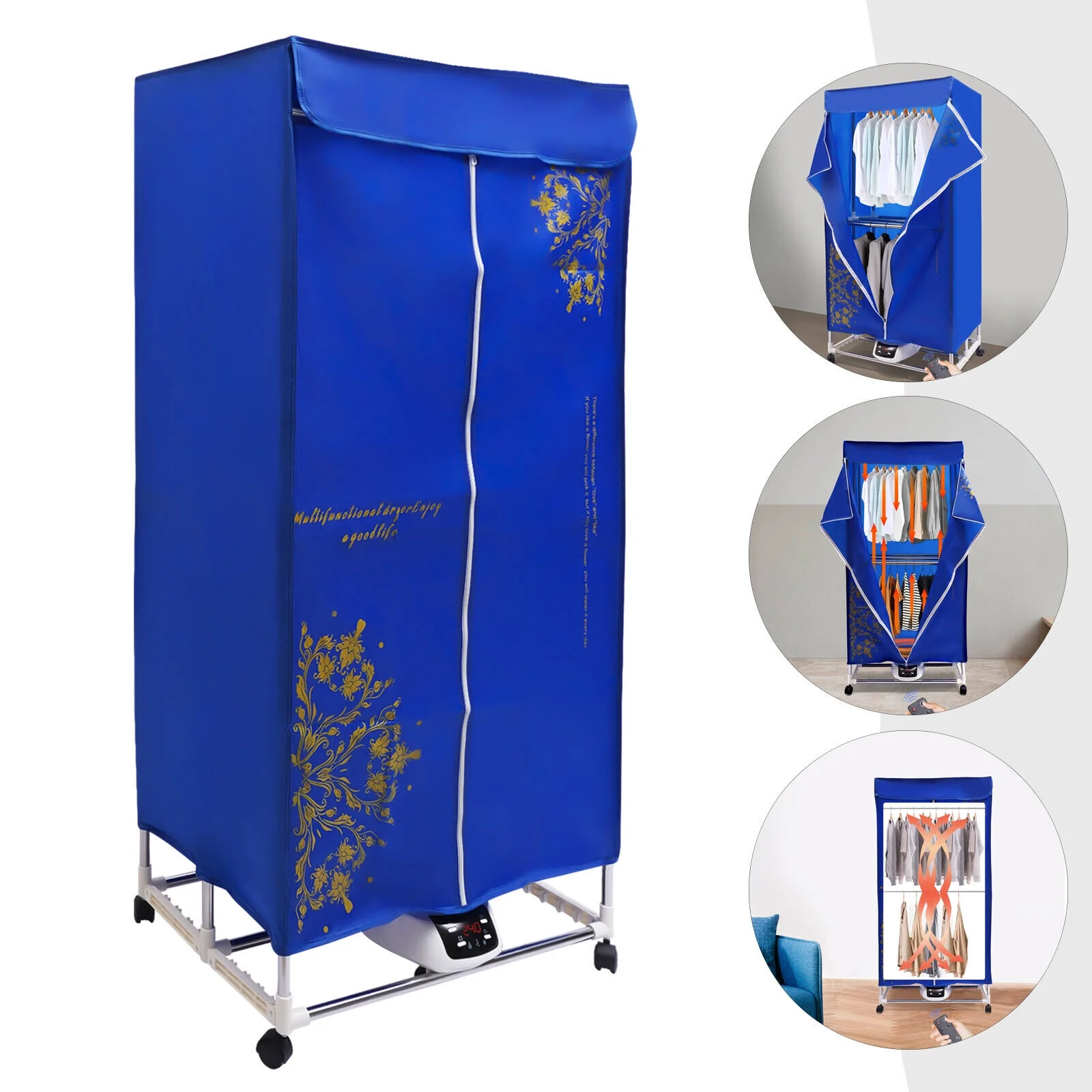Electric Portable Clothes Dryer Travel Dryer Machine Clothes Dryer for Apartment 110v 0-240 min 1200-1500W Load Weight 30kg/66.14lbs Safety Temperature Control