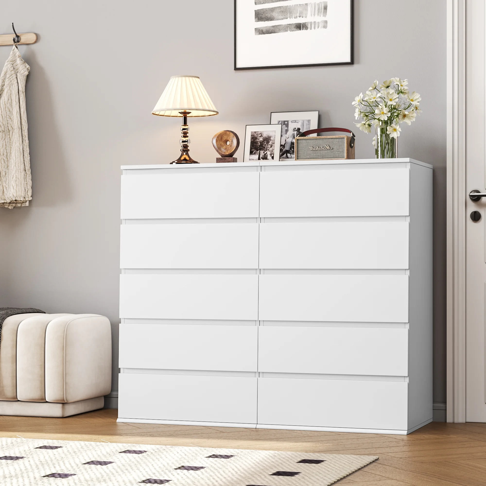 Homfa 5 Drawer White Dresser, Modern Storage Cabinet for Bedroom,Tall Chest of Drawers for Living Room - Image 7