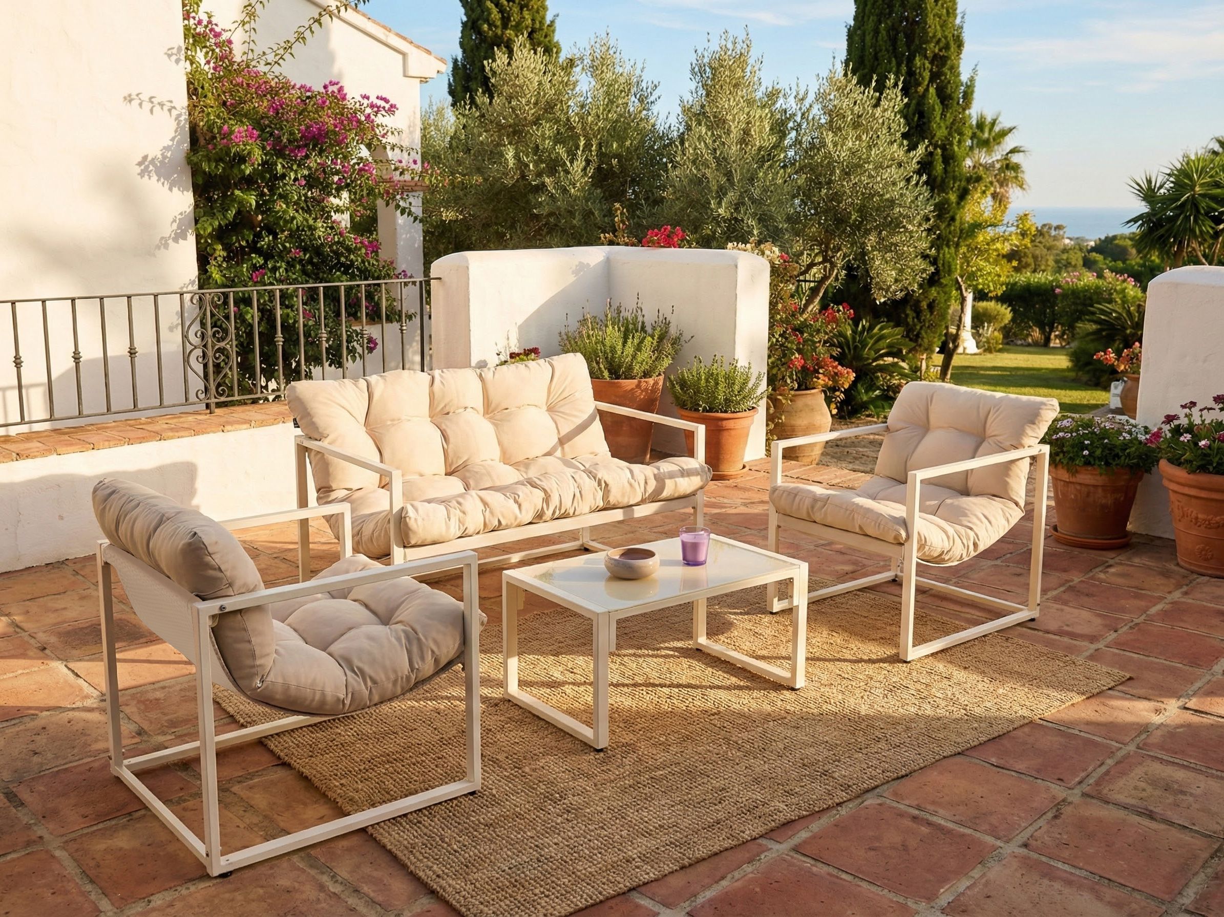 Garden Lounge Set with Table 4 Seater GARDA Metal Beige