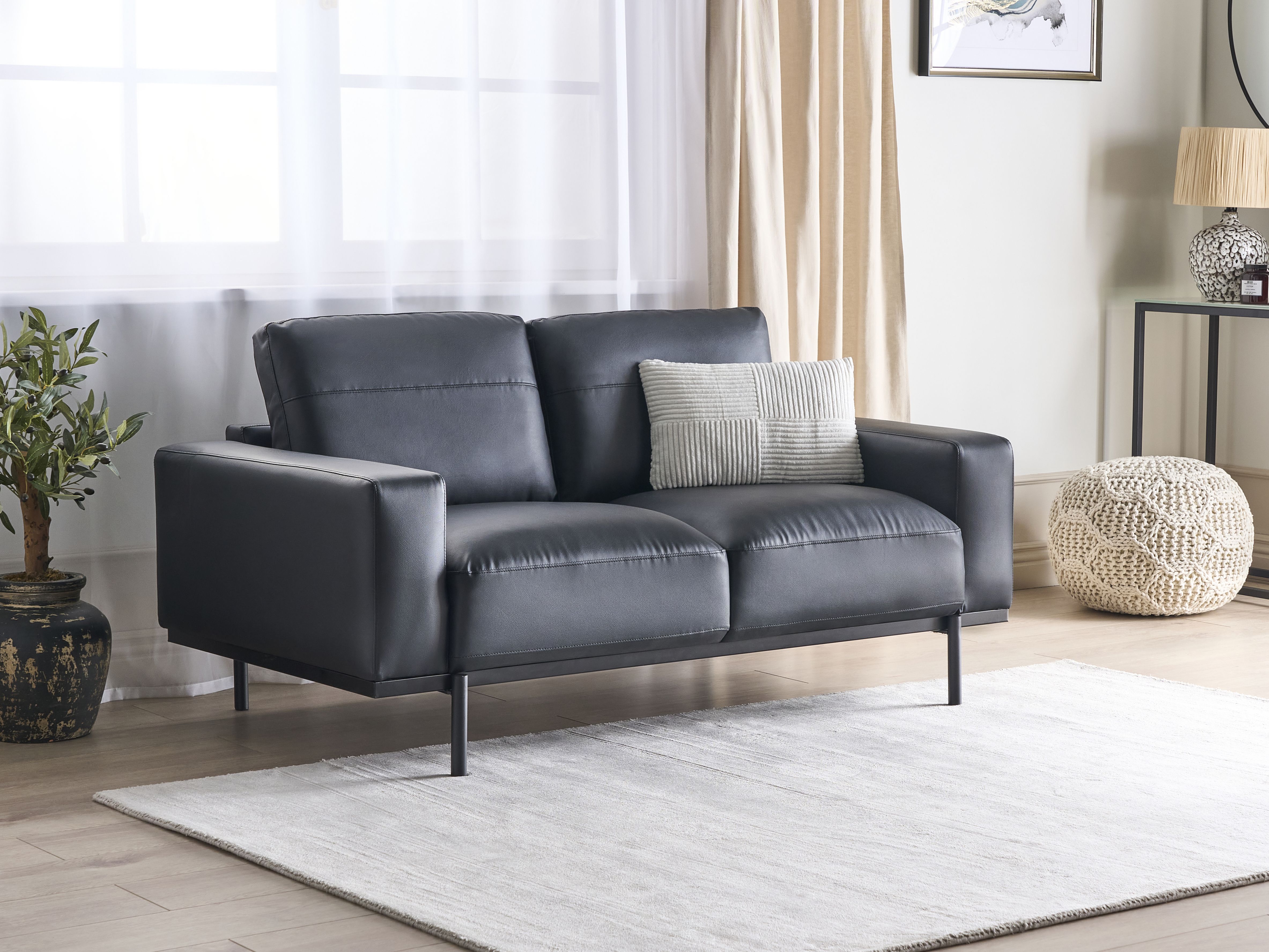 Sofa 2 Seater SOVIK Faux Leather Black