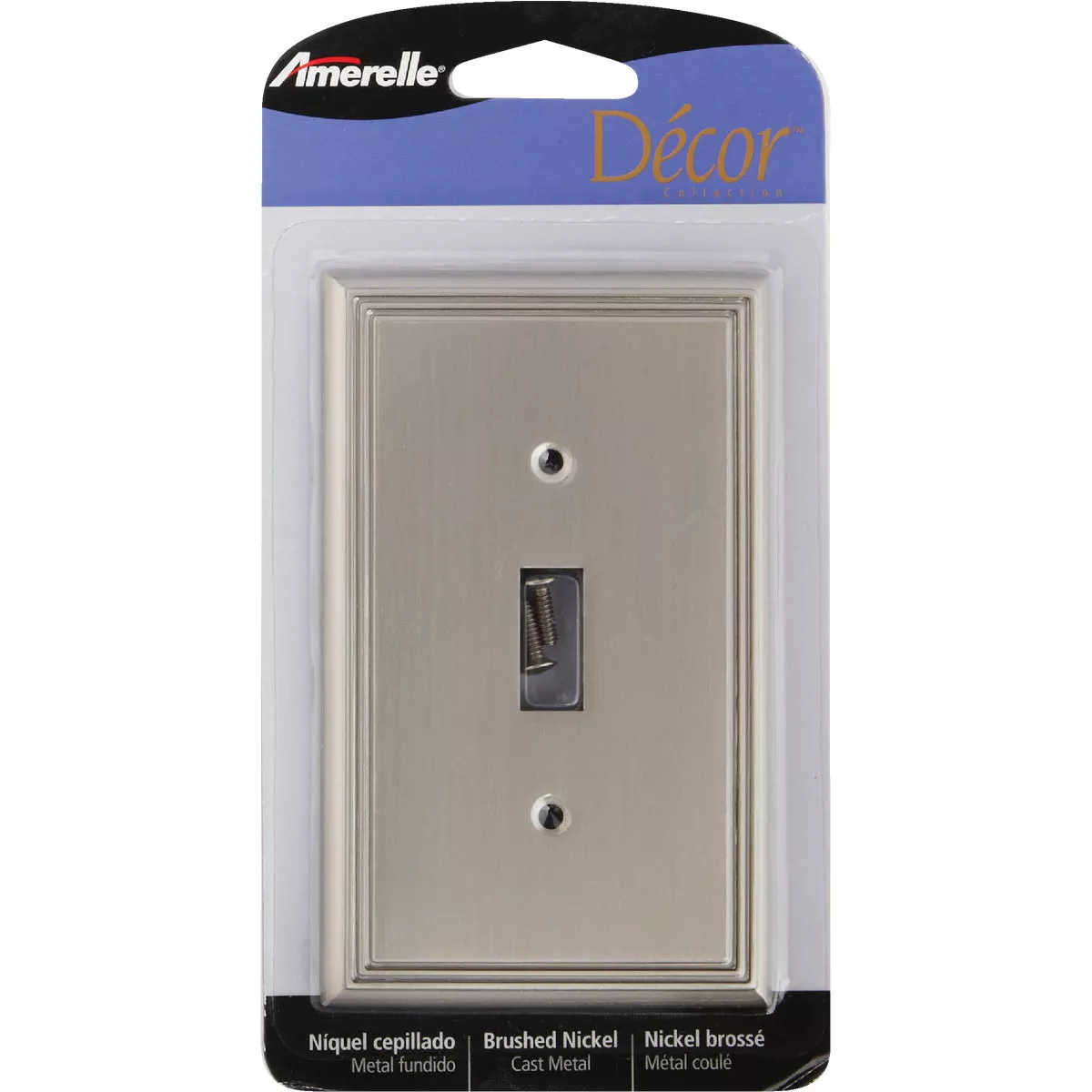 Amerelle Metro Line 1-Gang Cast Metal Toggle Switch Wall Plate, Brushed Nickel