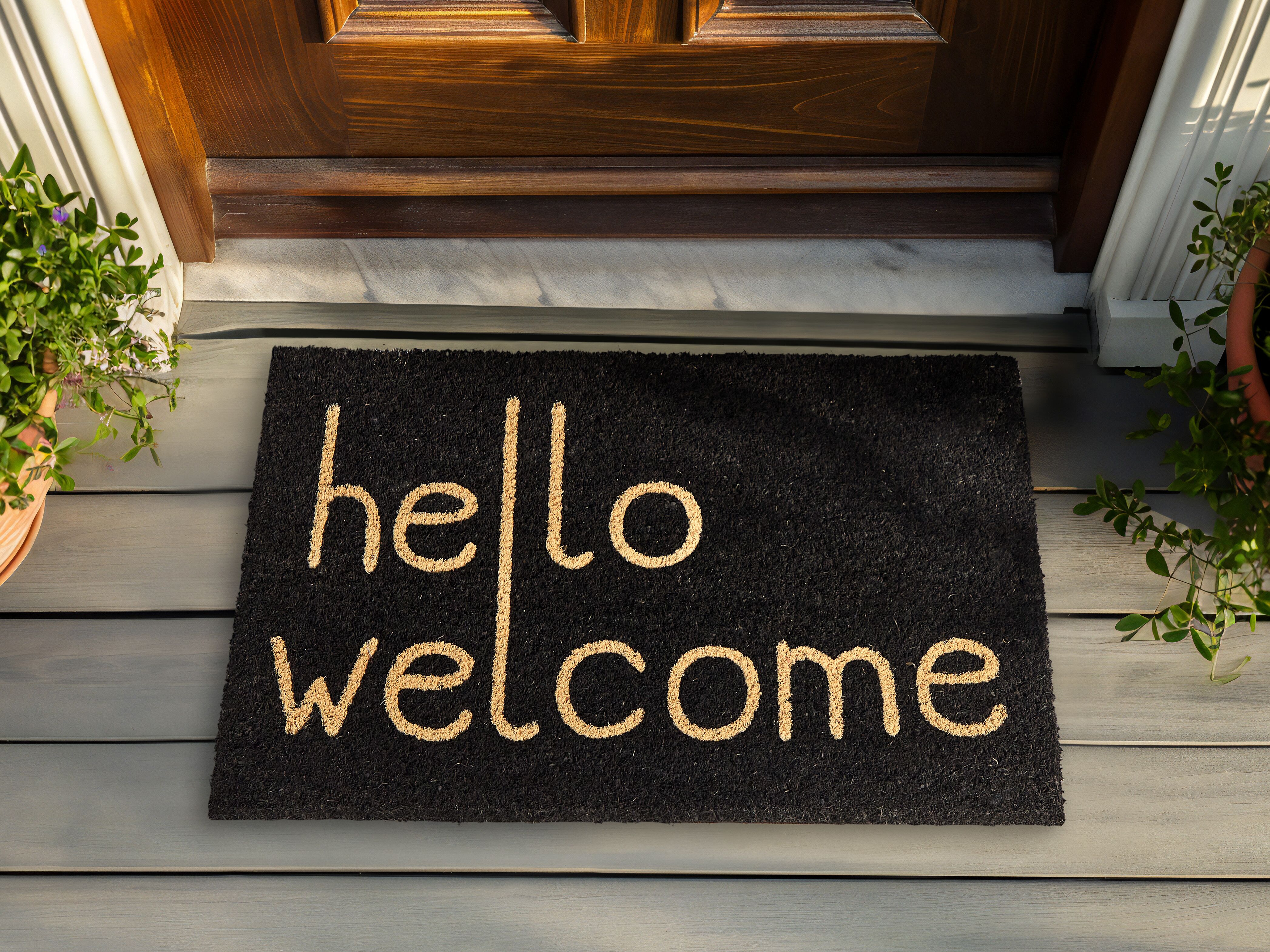 Doormat FANSIPAN Black 40 x 60 cm Text Coir