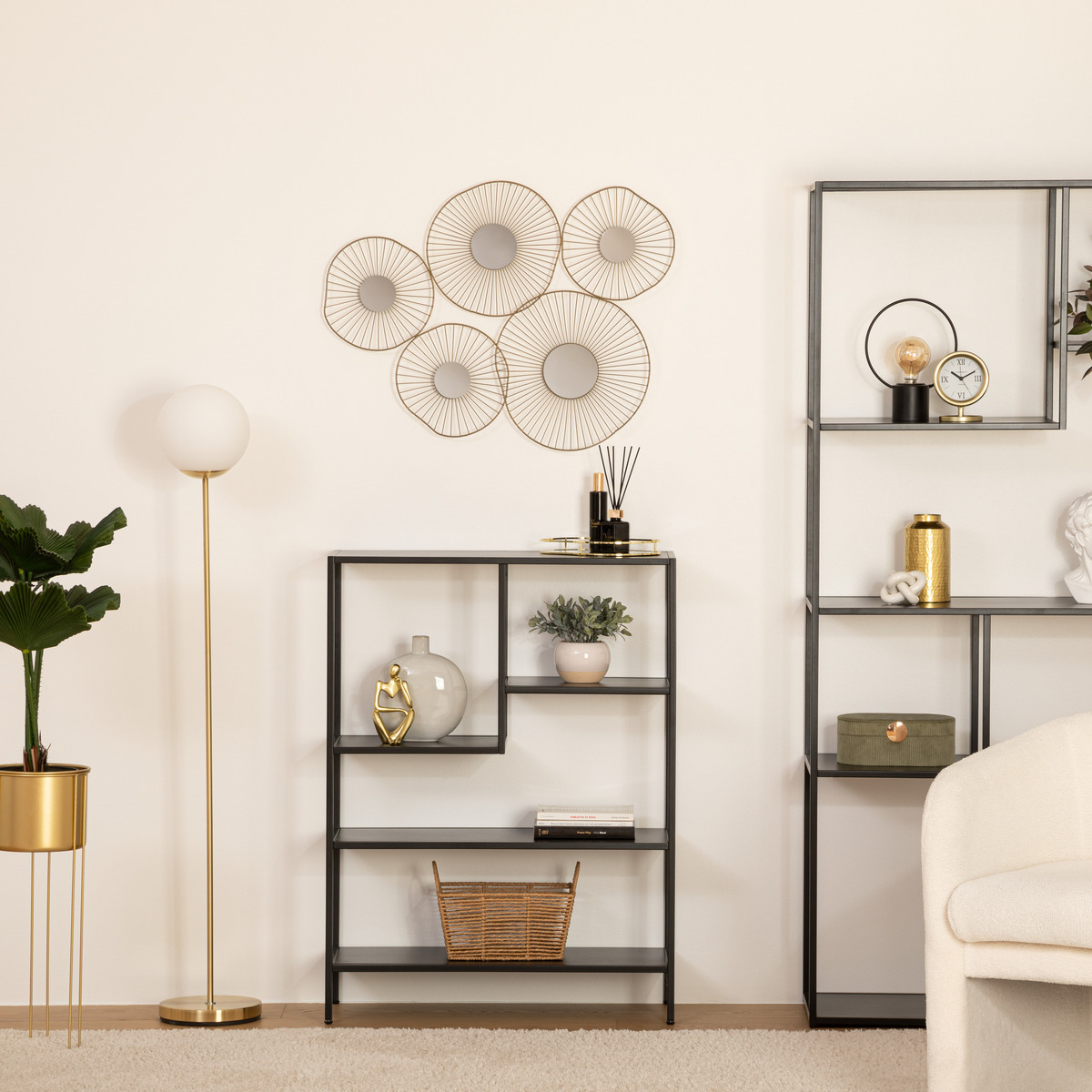 Wall decoration 5 mirrors "Oli" Gold, 78x58 cm