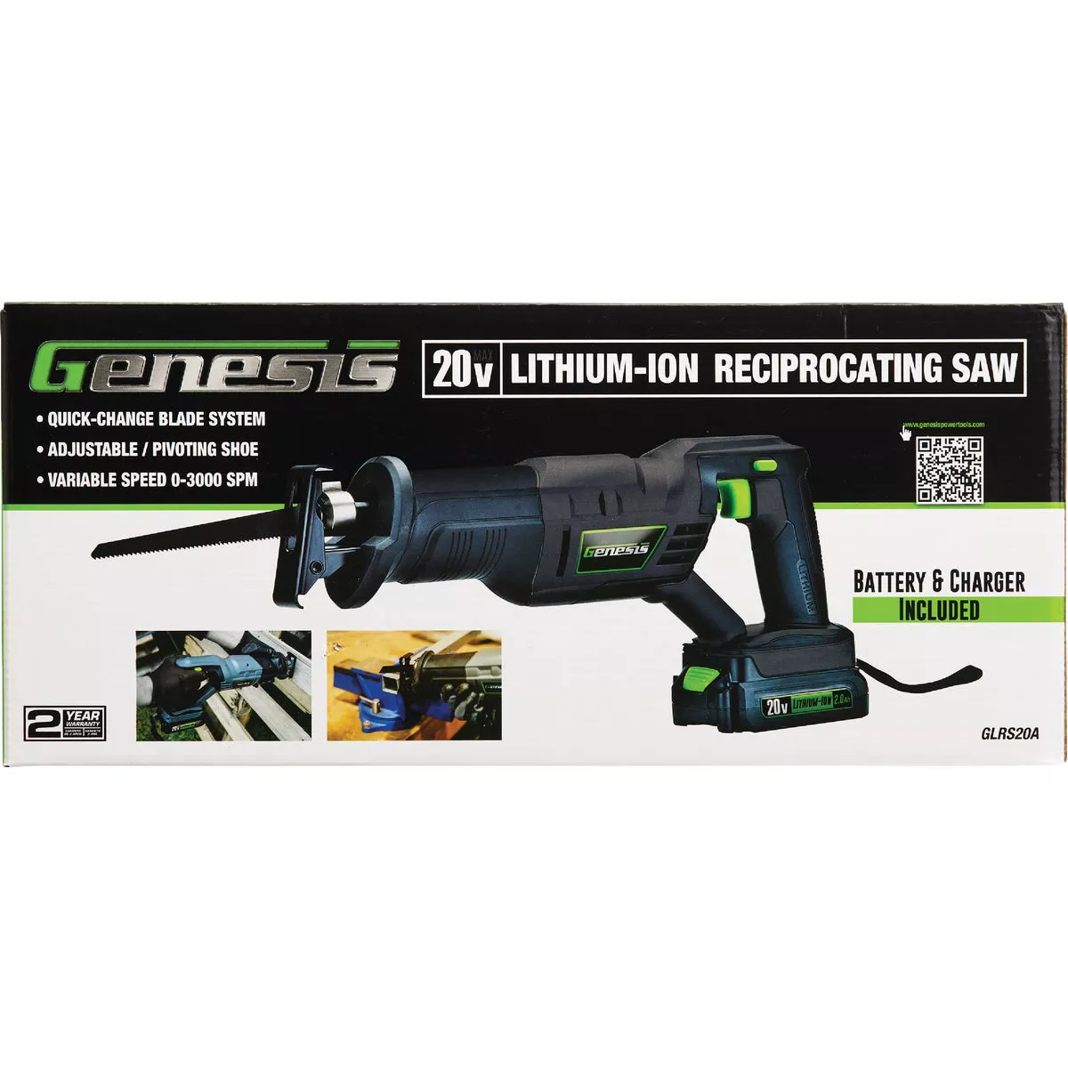 Genesis 20V Cordless Reciprocating Saw Kit with 2.0 Ah Battery & Charger
