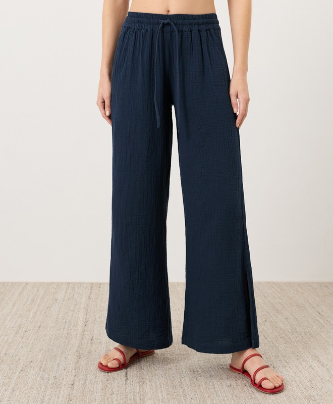 Organic Coastal Double Gauze Split Hem Pant - Navy