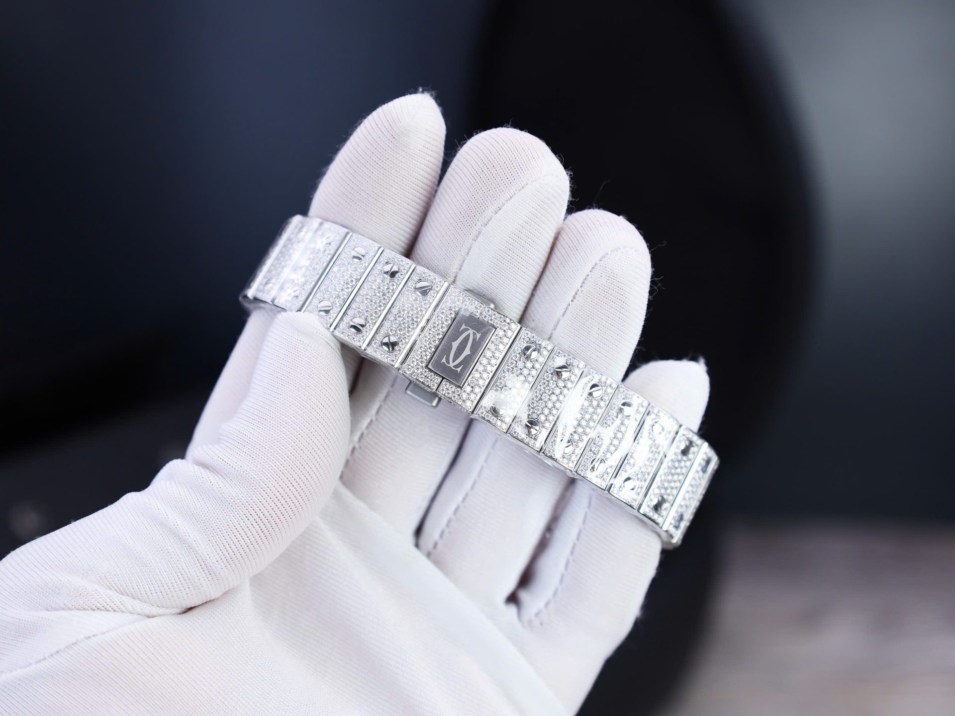 Cartier Santos Custom With Full Diamond Moissanite Hong Kong 35mm - Top club