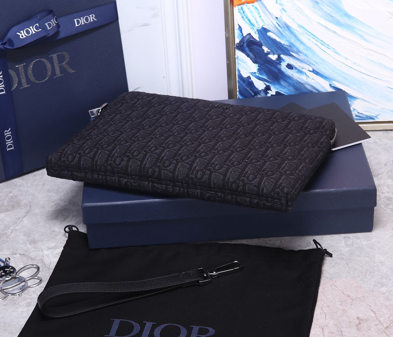 Oblique Jacquard Pouch Black/BeigeFor Women‎ 12in/30cm CD 2OBCA251YSE_H03E1:1High-quality replica