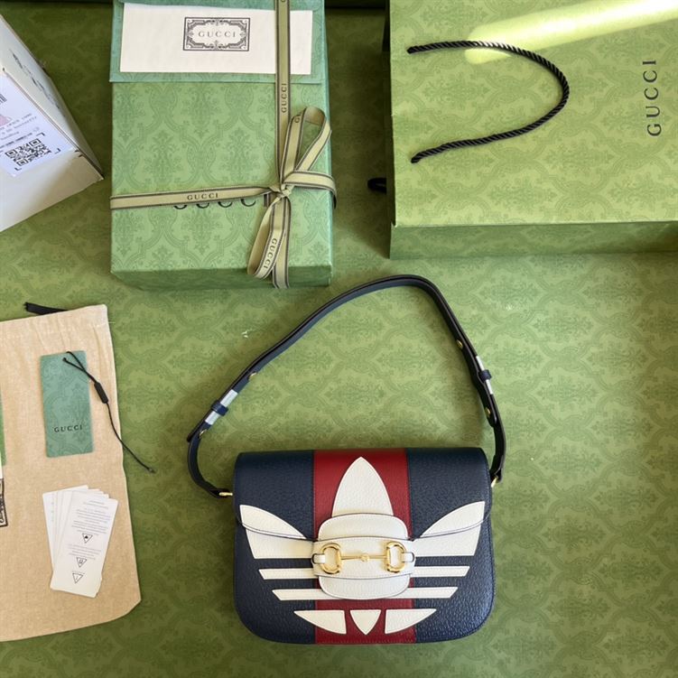 adidas x Gucci Gucci Horsebit 1955 small bag Dark blue and red leather – GB1051:1High-quality replica