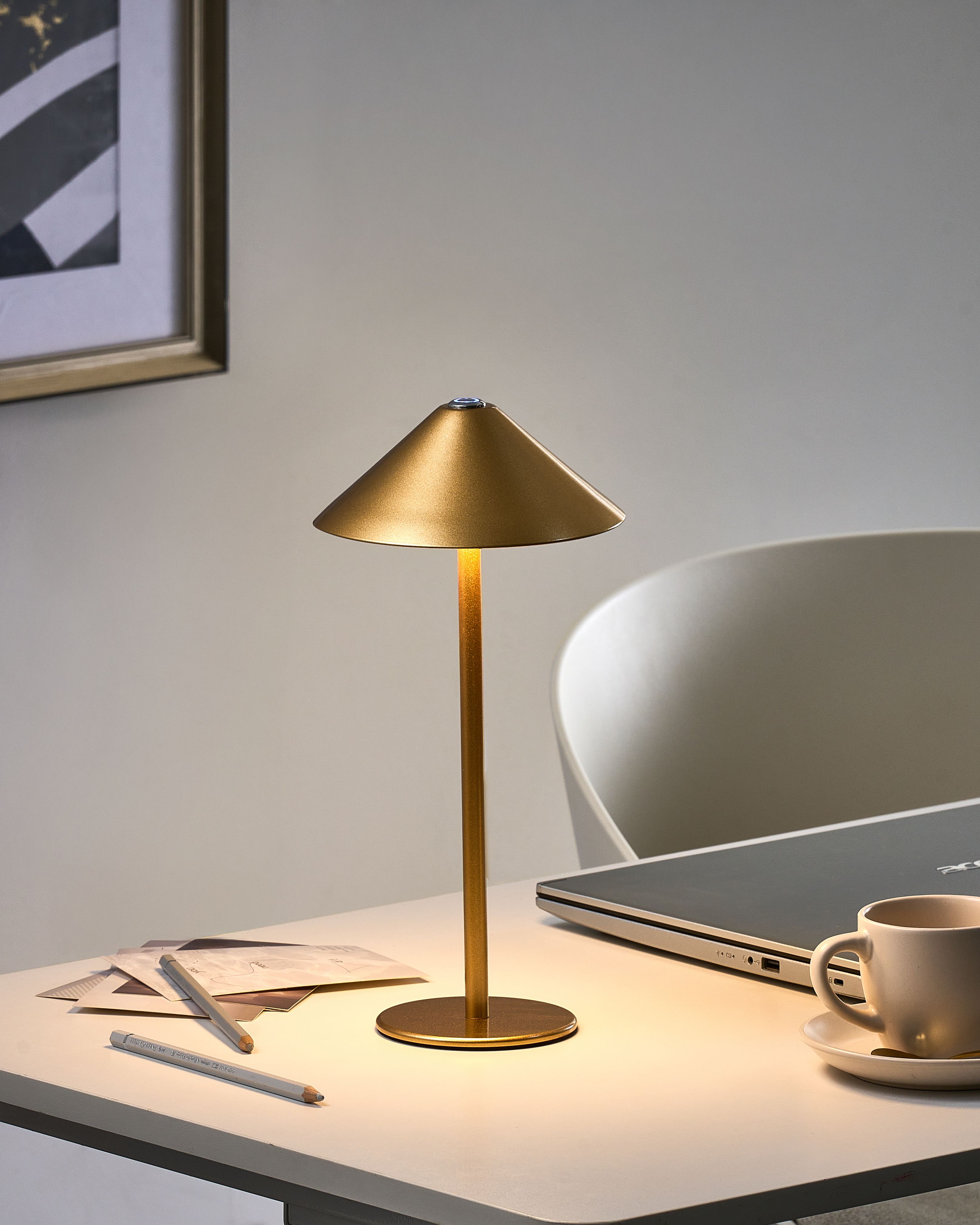 Wireless LED Table Lamp MODJO with Dimmer Metal Gold